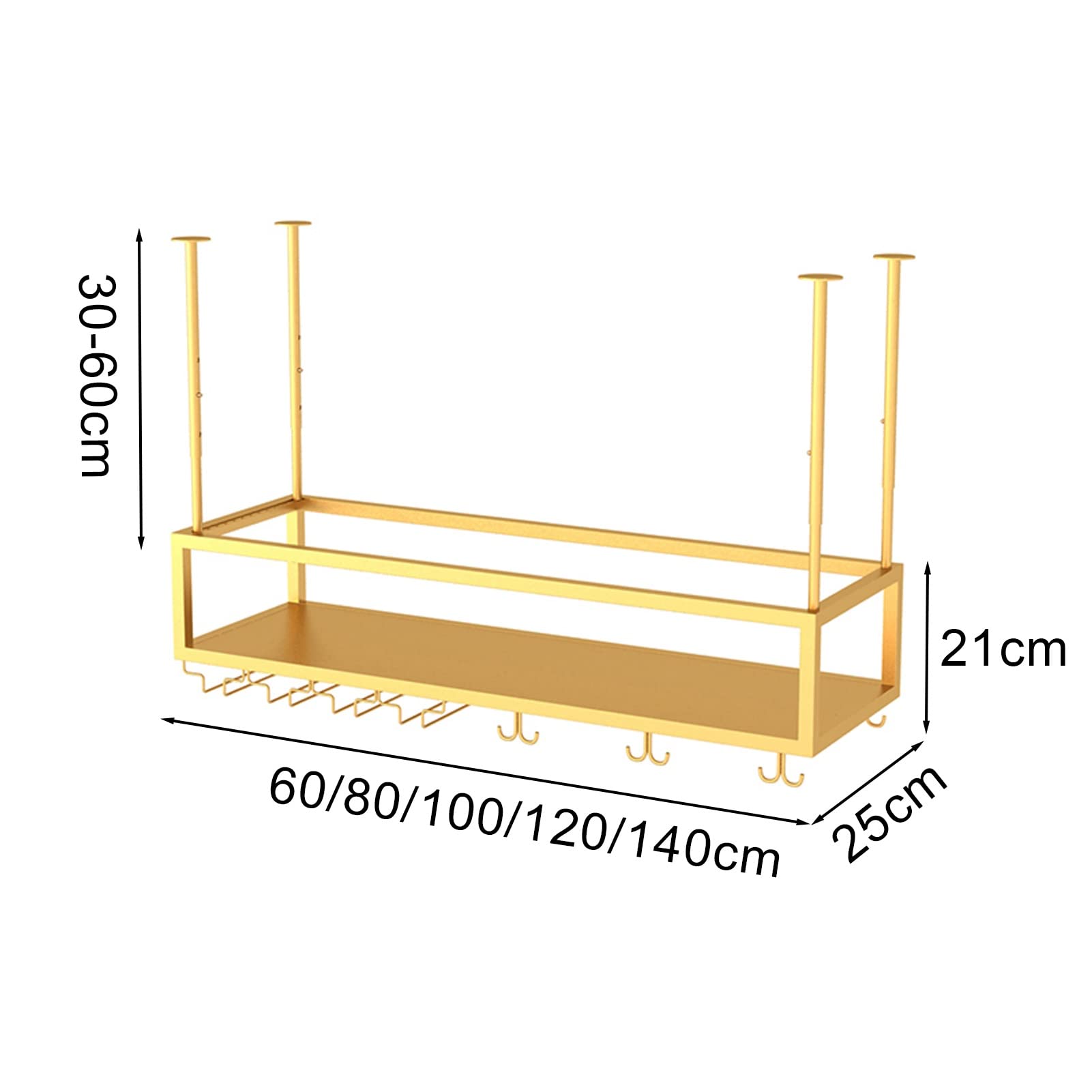 Premium Ceiling Hanging Wine Rack - Metal Under Cabinet Storage Shelf for Wine Bottles & Glass Goblets (80x25x21cm) - Perfect for Kitchen, Bar, Dining Room & Home Decor