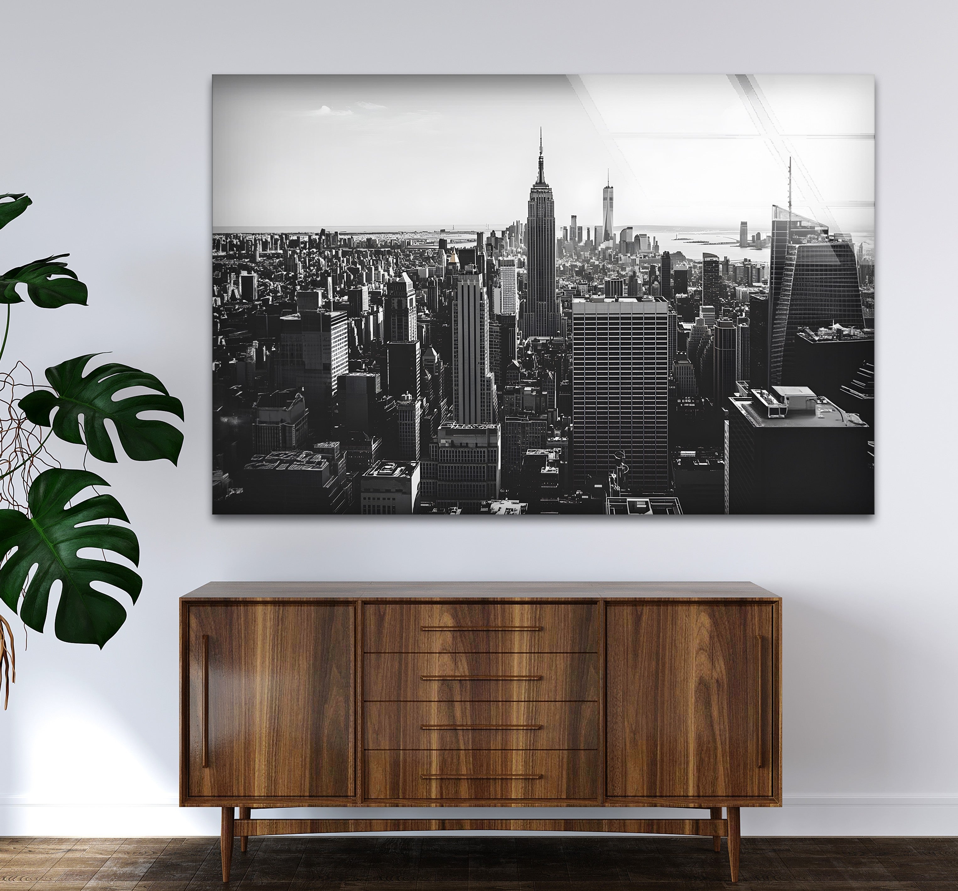 Empire State Building Glass Wall Art - Black & White NYC Skyline Decor for Home & Office | Perfect Gift for New York Lovers