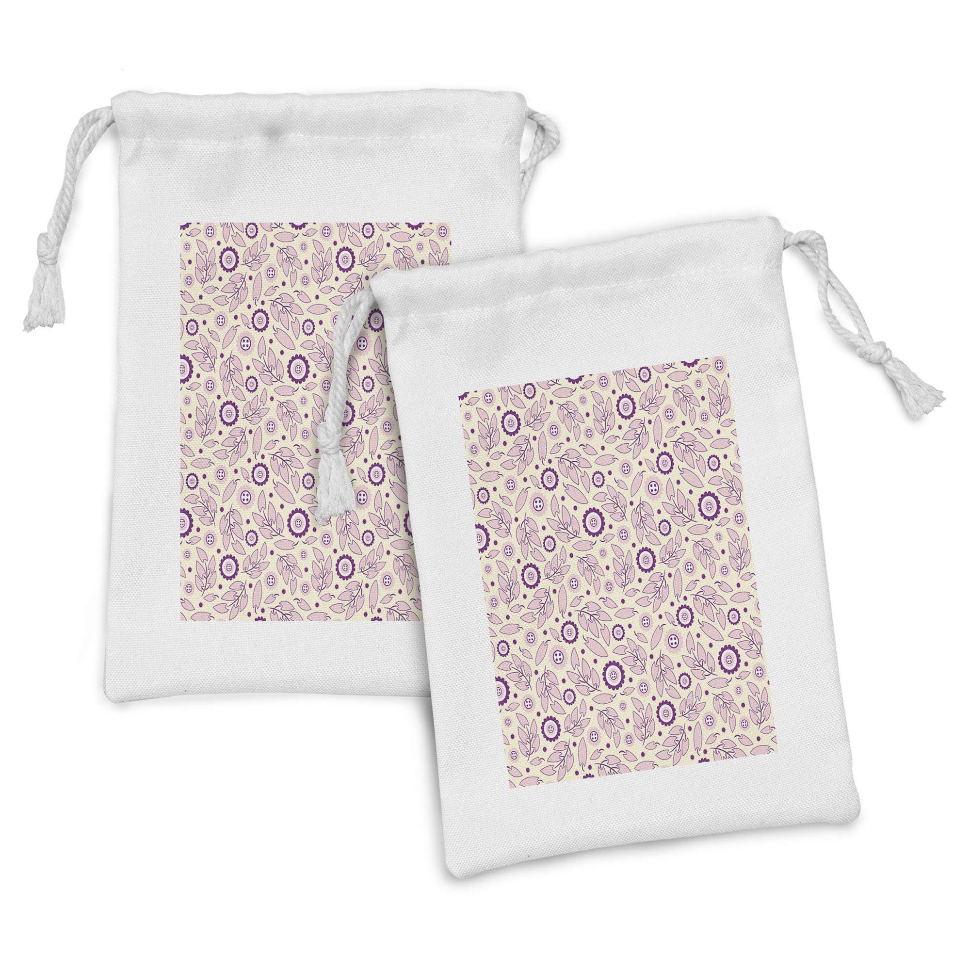 Ambesonne 2-Pack Floral Drawstring Pouches - Modern Abstract Botanical Design with Dots & Leaves - 9
