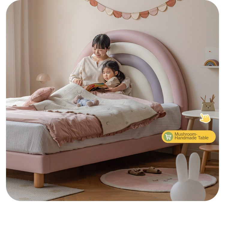 Organic Leather Kids Soft Rainbow Bed – Durable & Comfortable Toddler Bed for Boys & Girls – Perfect for Nursery, Bedroom & Playroom Decor
