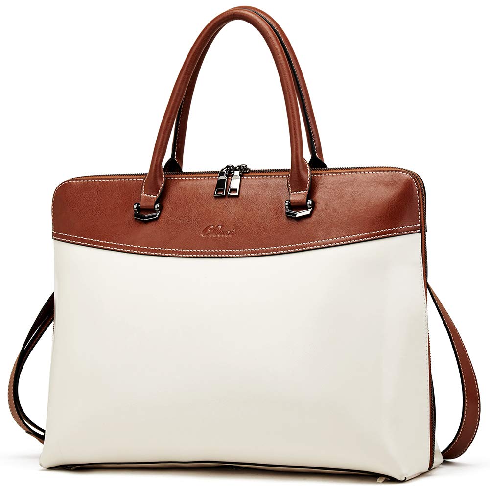 CLUCI Vintage Leather Briefcase for Women - 15.6 Inch Laptop Business Bag, Slim Professional Shoulder Bag for Office, Work, Travel & Daily Commute