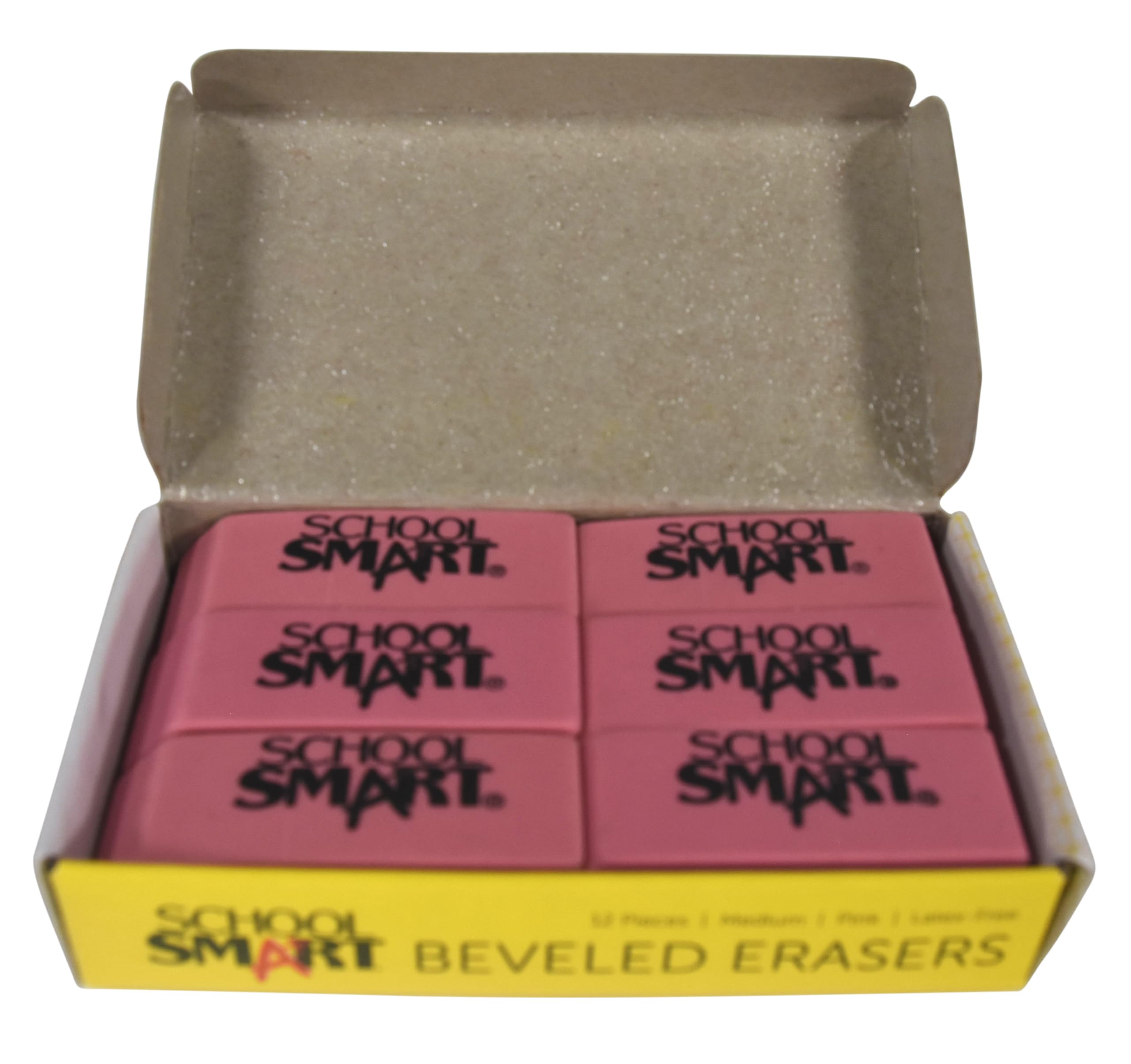 School Smart Beveled Block Erasers - Medium Size, Pink, Pack of 12 - Perfect for Classroom, Office & Art Projects