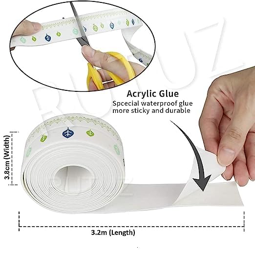 Bloriza Silicone Waterproof Caulk Strip - Self-Adhesive PVC Sealing Tape for Kitchen, Bathroom, Bathtub, Sink & Floor Edges - Wall & Tile Gap Protector (1 Pack) - Perfect for Waterproofing, Leak Prevention & Home Renovation Projects