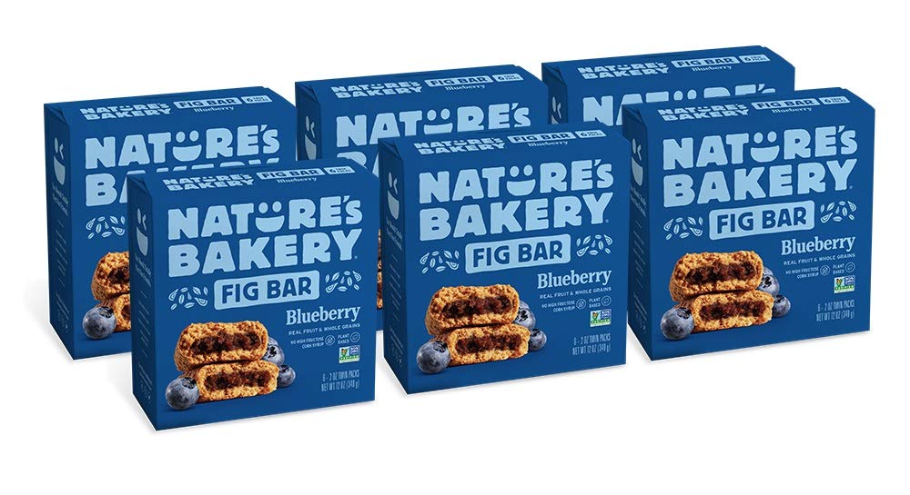 Nature’s Bakery Whole Wheat Fig Bars - Blueberry Flavor, Vegan & Non-GMO Snack Bars, 6 Count (Pack of 6) | Healthy On-the-Go Breakfast, School Lunch or Post-Workout Snack