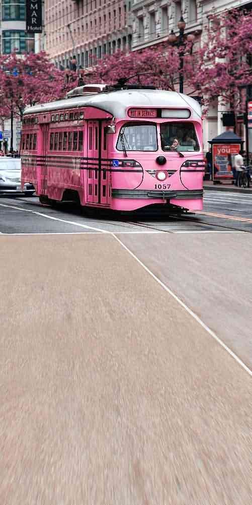 GladsBuy 10x20ft Pink Bus City Streets Photography Backdrop - Perfect for Studio & Events