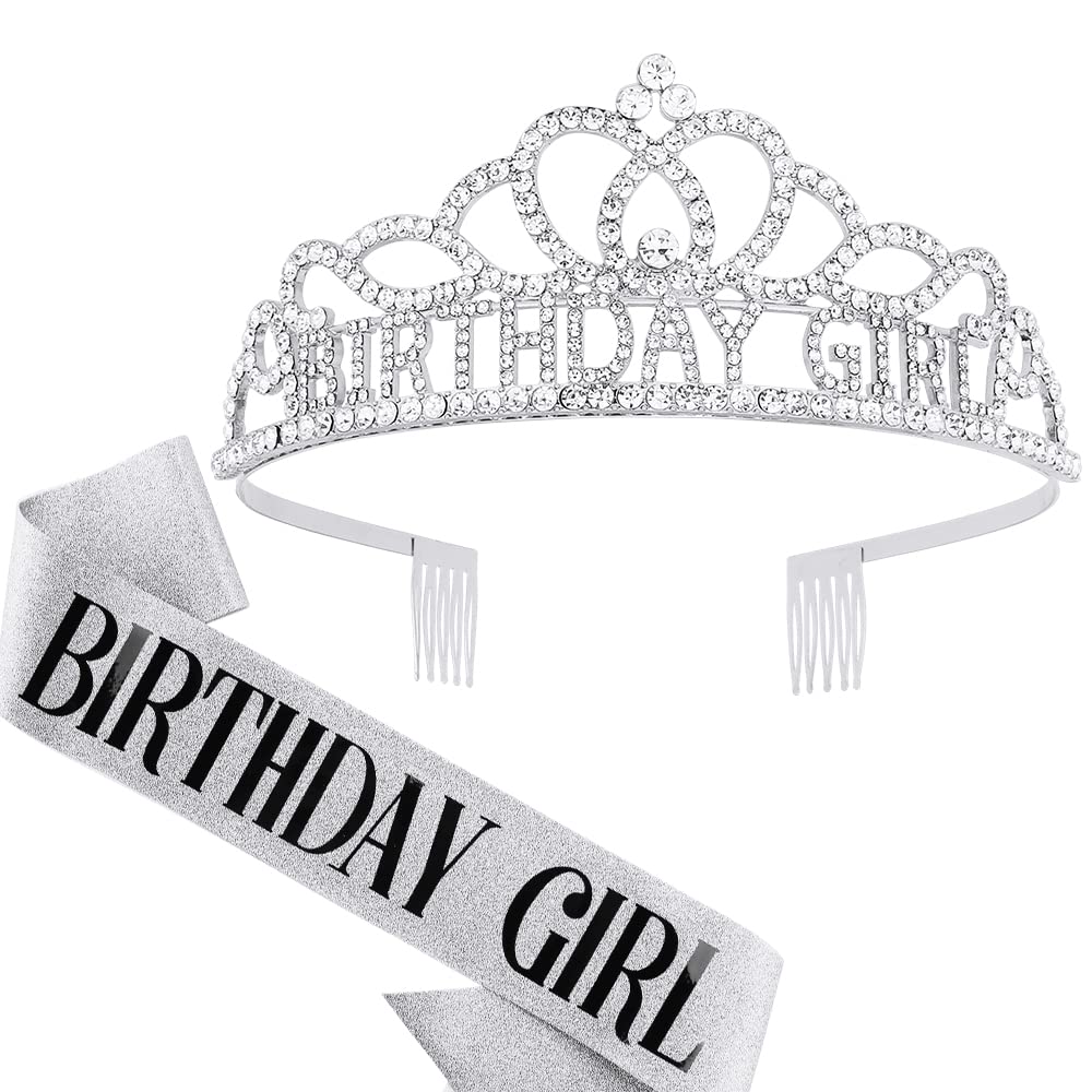 Sparkling Rhinestone Birthday Crown for Women - Elegant Birthday Tiara & Sash Set in Silver & Black | Perfect for Birthday Girl, Princess Party, Bachelorette & Special Celebrations