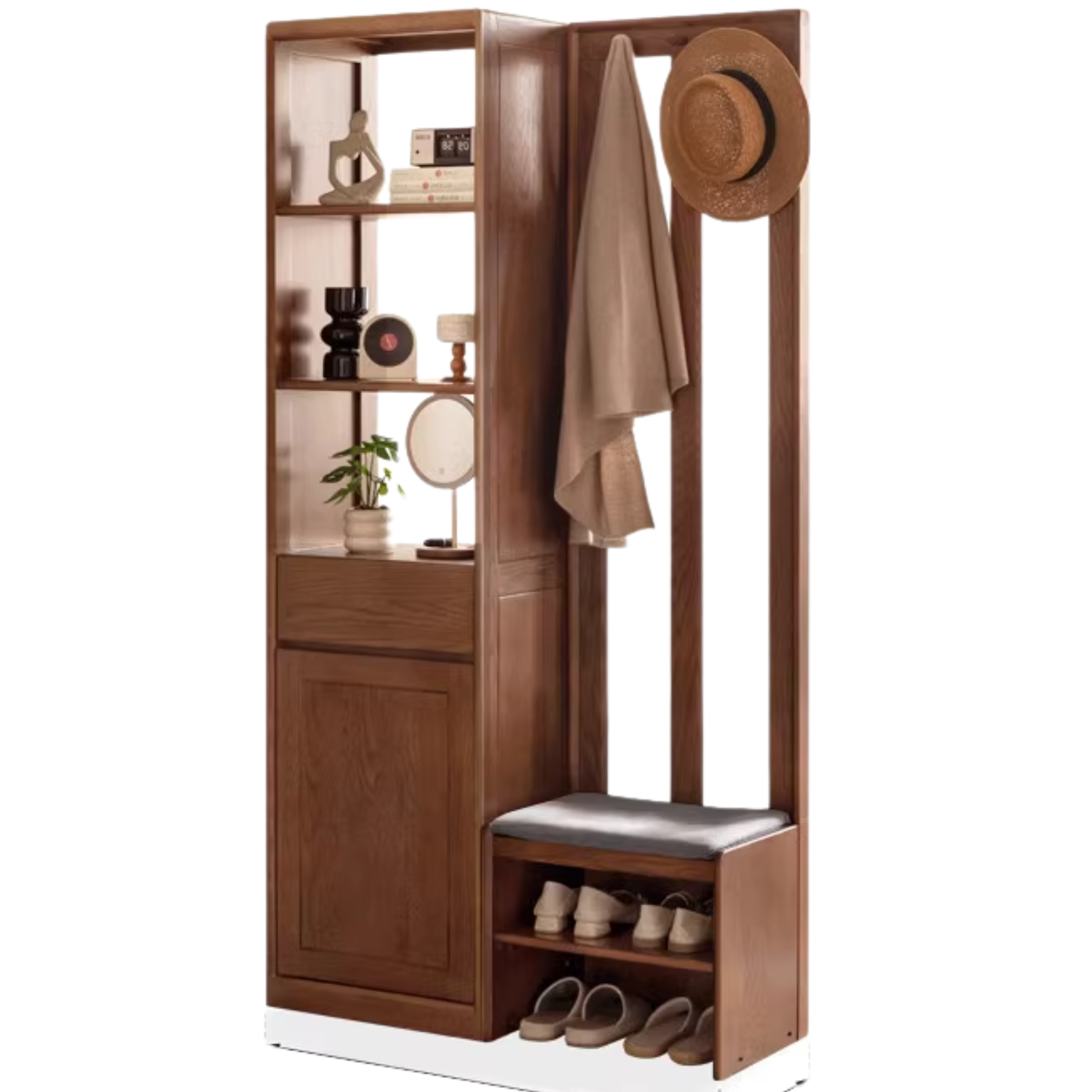 Solid Oak Wood Porch Shoe Storage Cabinet - Rustic Entryway Organizer with Integrated Shelves for Shoes, Hats & Outdoor Essentials | Perfect for Entryway, Mudroom, or Patio Storage