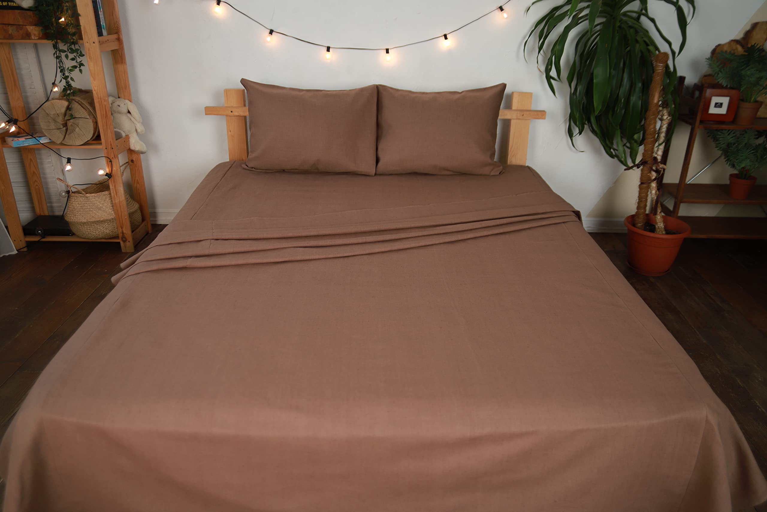 Premium European Linen Bedding Set - 100% Natural Flax Sheets & Pillowcases - 4 Piece Breathable Soft Bed Sheet Set (Includes Fitted Sheet, Flat Sheet & 2 Pillow Protectors) - Full Size Cacao Brown - Perfect for Luxury Home, Hotel Style Bedroom & Eco-Friendly Living