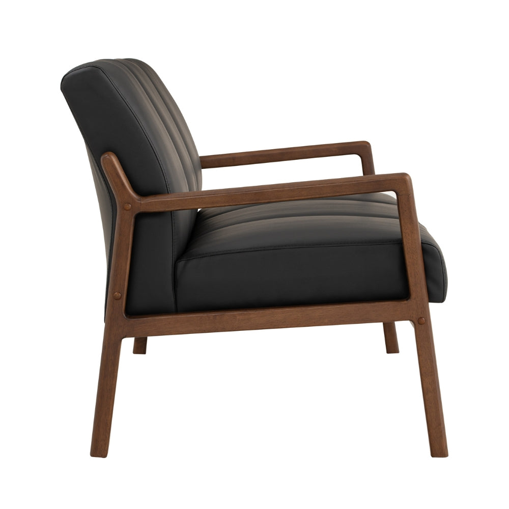 Premium 3-Seater Lounge Sofa in Black & Walnut - Modern Living Room Furniture for Relaxing & Entertaining
