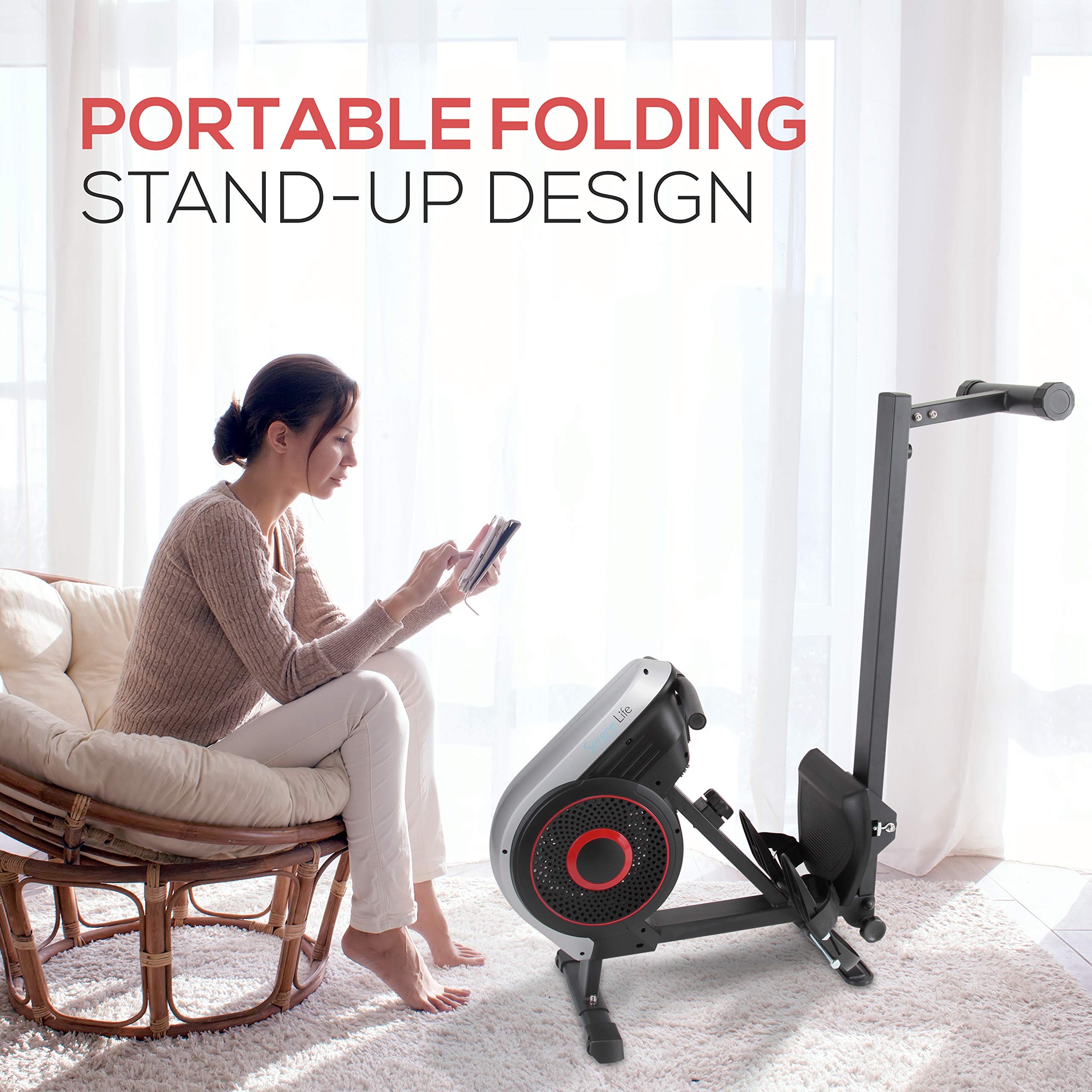 SereneLife Air & Magnetic Rowing Machine with LCD Monitor - Track Time, Distance, Stride & Calories Burned - Home Gym Cardio Equipment for Full Body Workout - Perfect for Indoor Fitness, Weight Loss & Cross Training