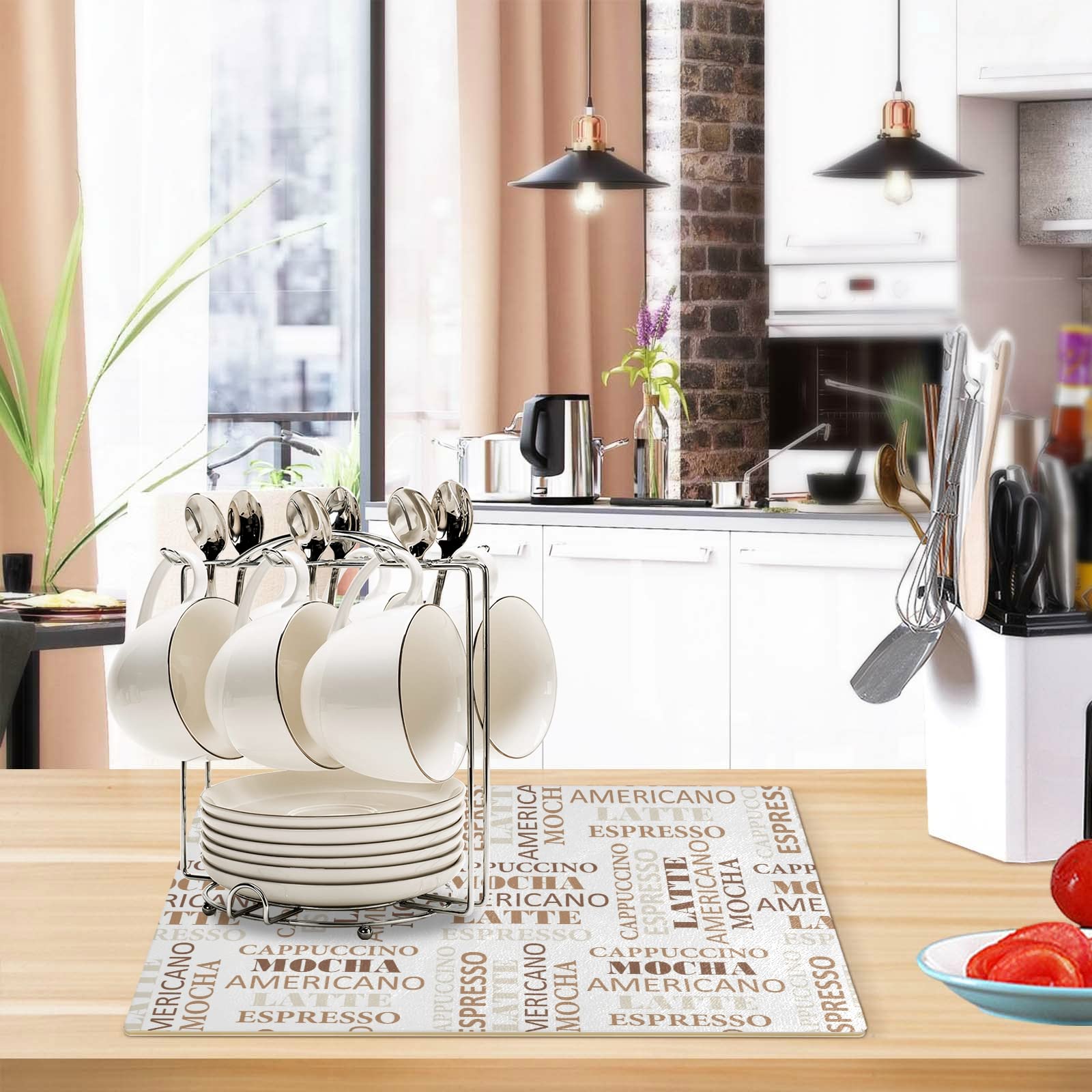 Premium Reversible Coffee Bar Mat 12x18 Inch - Non-Slip Countertop Protector for Espresso Machines & Coffee Makers | Cafe Style Decor in White & Brown | Perfect for Home Coffee Stations & Commercial Cafes