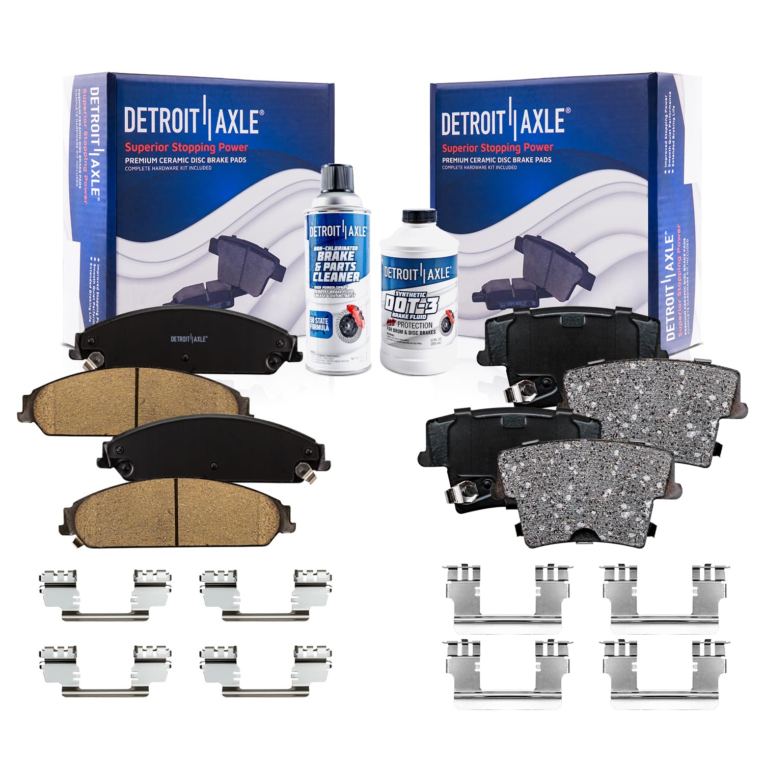 Detroit Axle Ceramic Brake Pads Set - Front & Rear Replacement for Chrysler 300, Dodge Challenger & Charger | Smooth Stopping Power for City Driving & Highway Commutes