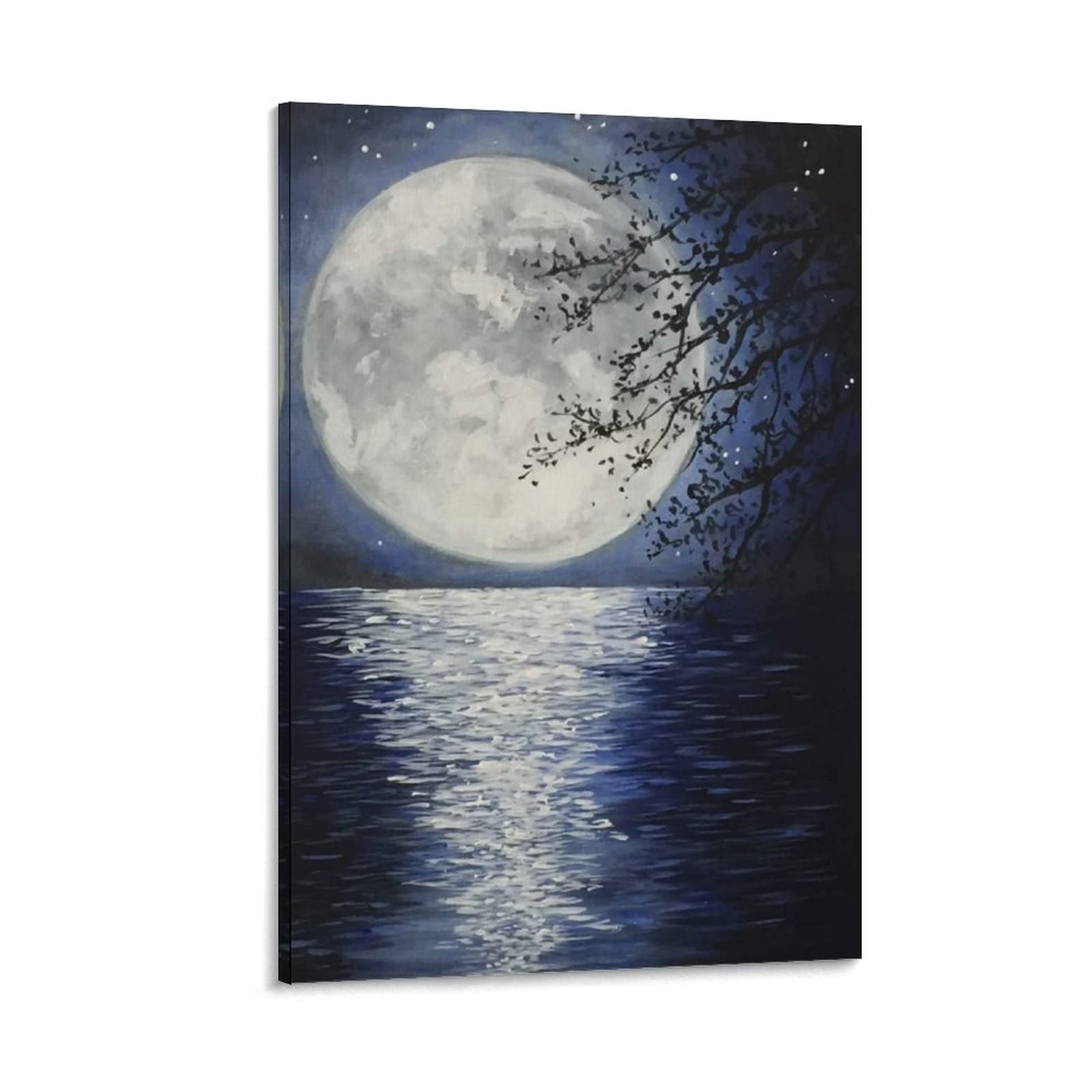 The Moon on the Lake Canvas Wall Art - 16x24 Inch (40x60cm) Modern Abstract Oil Painting Print - Contemporary Home Decor for Living Room, Bedroom, Kitchen & Kids Room - Perfect for Creating a Serene Atmosphere in Your Space