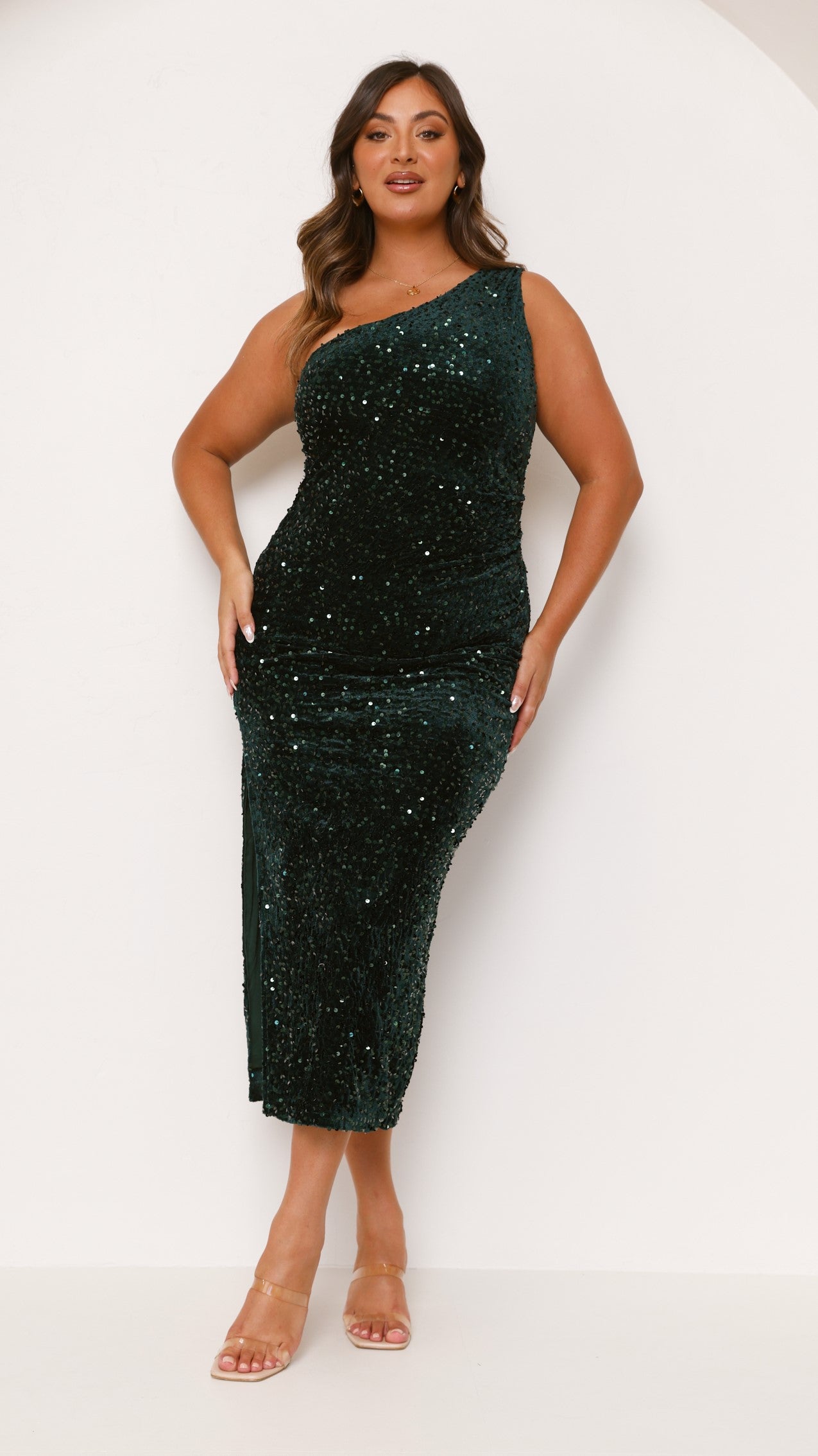 Anna Maxi Dress with Emerald Sequins - Elegant Long Evening Gown for Women, Perfect for Parties, Weddings & Special Occasions