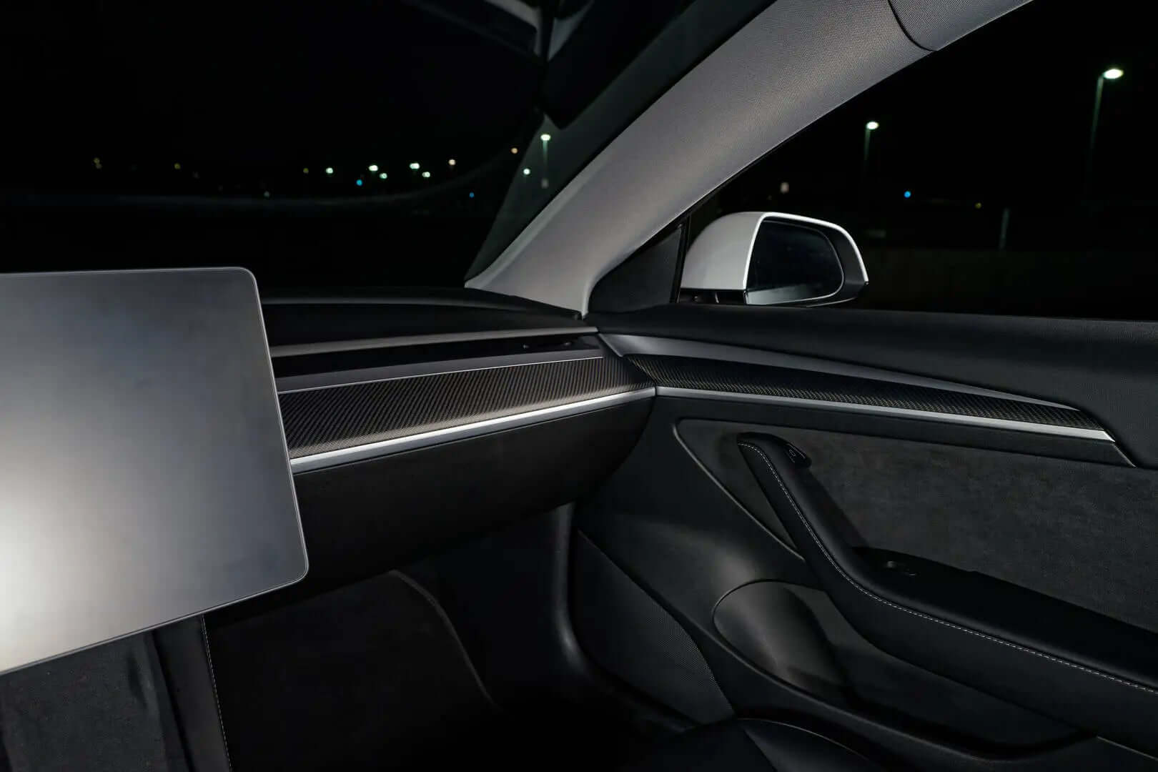 Tesla Model 3/Y Carbon Fiber Interior Trim Kit - Dashboard & Door Panel Covers (2021-2024) | Premium Car Accessories for Luxury Interior Upgrade | Perfect for Tesla Owners Seeking Stylish Protection