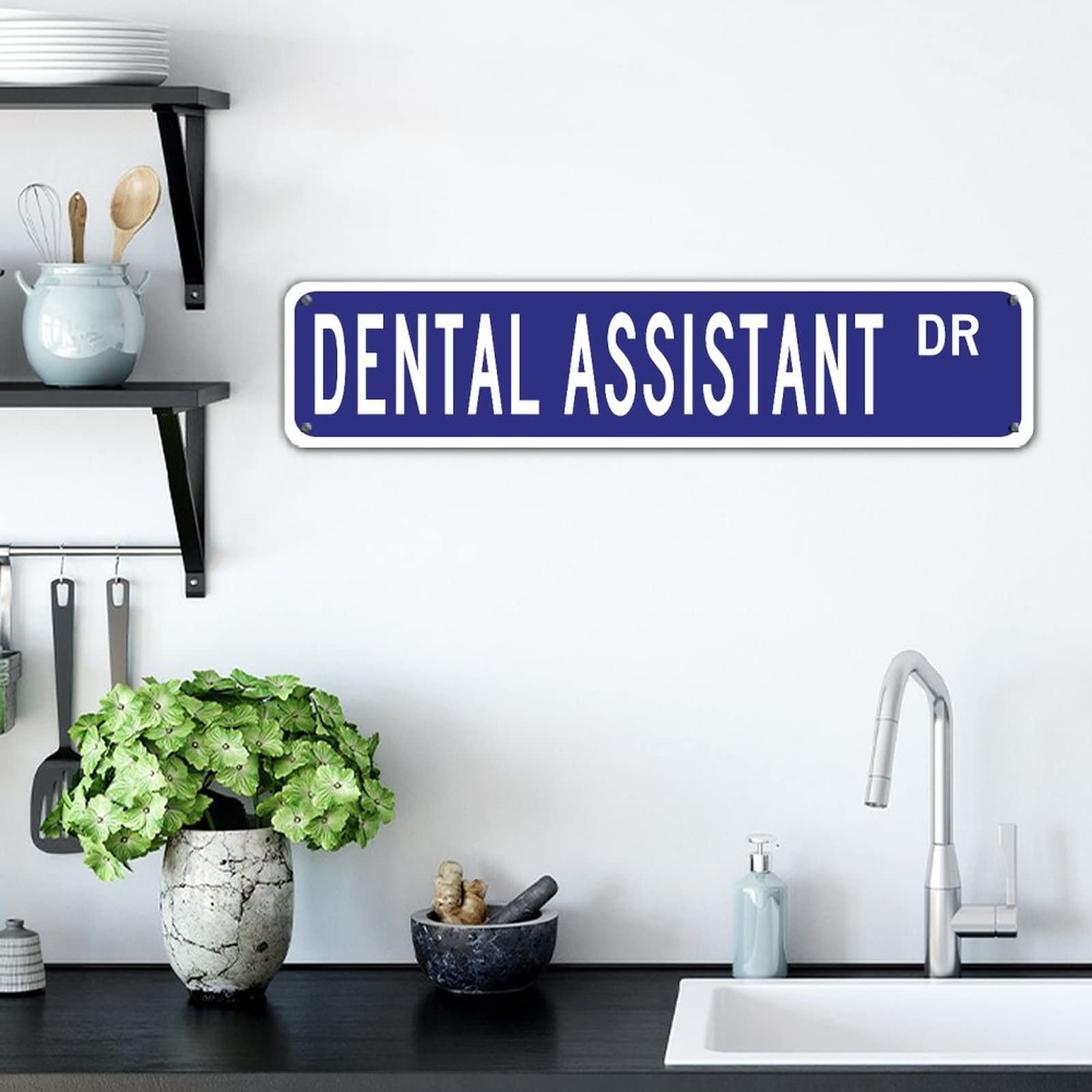 Personalized Dental Assistant DR Modern Pure Navy Blue Office Sign - Water-Resistant Aluminum Wall Decor (4x18 Inch) for Office, Bedroom, Bathroom - Easy Mounting Indoor & Outdoor Career Decoration - Perfect for Clinics, Hospitals, and Healthcare Professionals