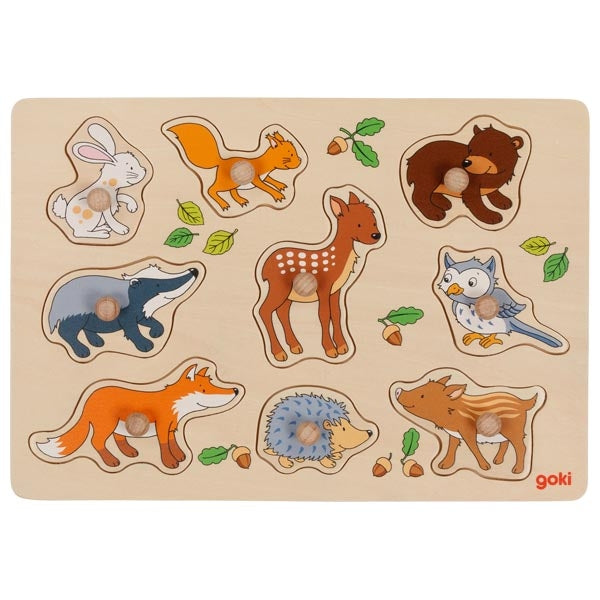 Wooden Lift Out Peg Puzzle - Forest Animals Learning Toy for Toddlers - Perfect for Early Childhood Education & Montessori Play