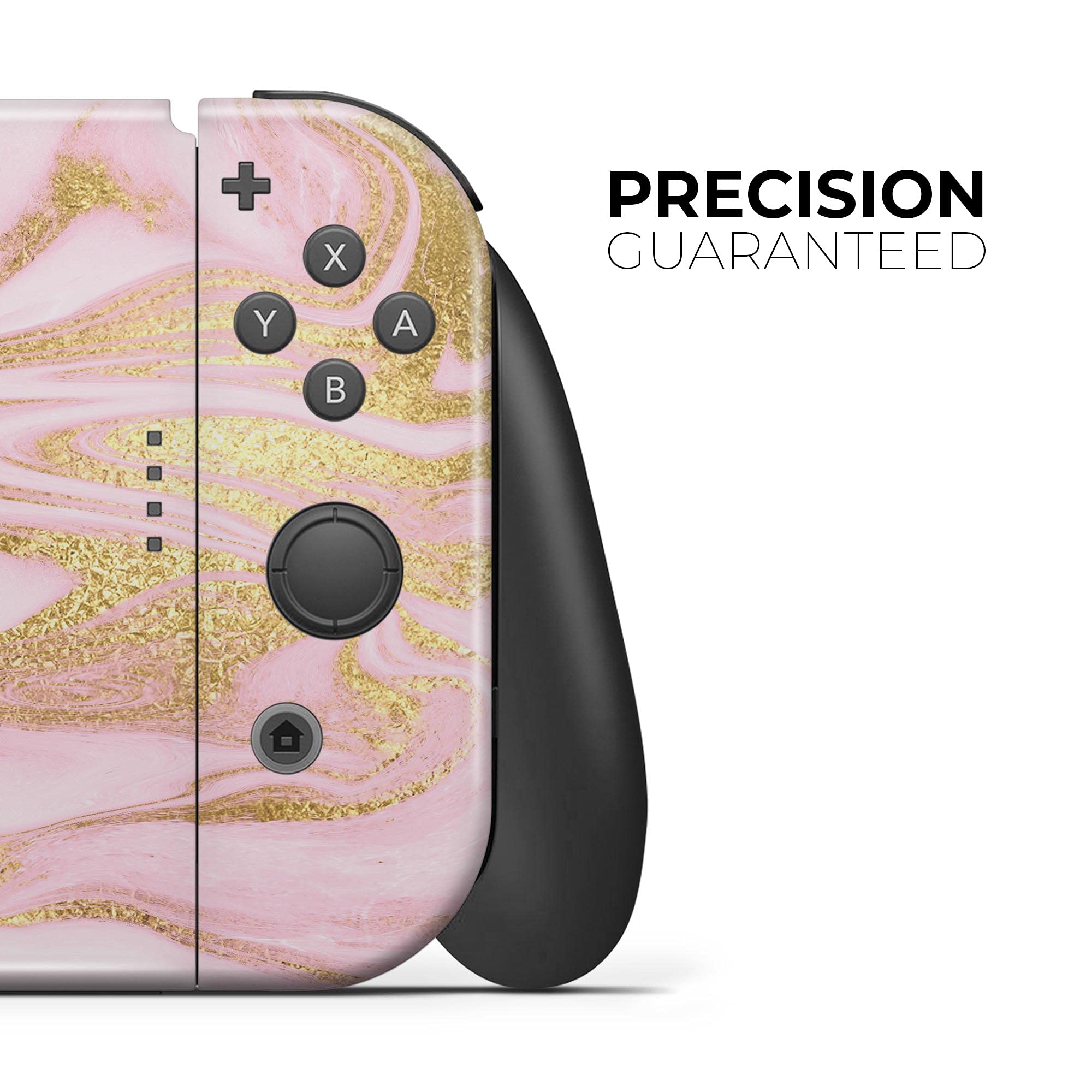 Nintendo Switch Joy-Con Skin Decal - Scratch-Resistant Removable Vinyl Wrap Cover - Rose Pink Marble & Digital Gold Frosted Foil V11 - Perfect for Gaming, Travel & Customization