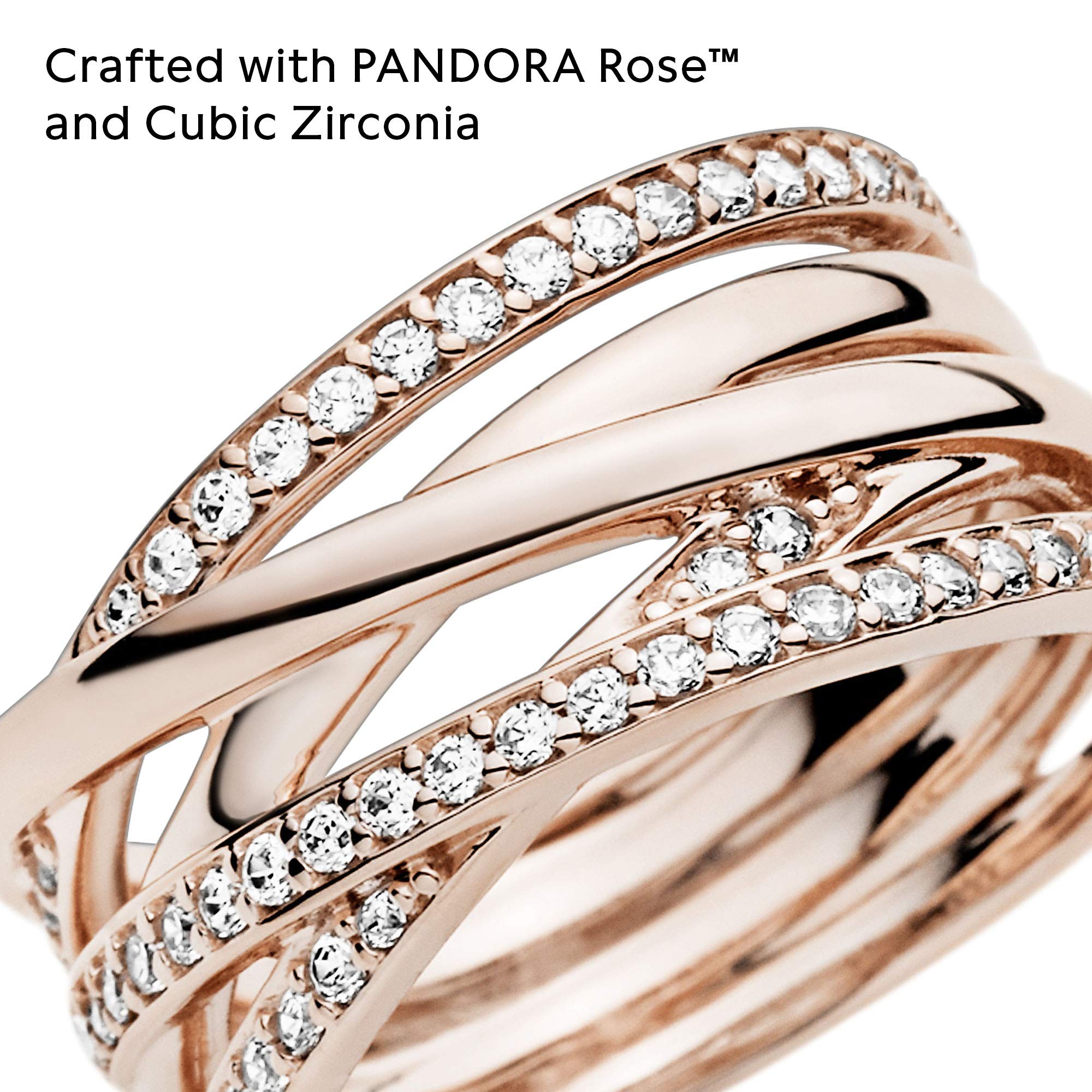 Pandora Sparkling & Polished Lines Entwined Rose Gold Ring for Women - 14k Rose Gold-Plated Cubic Zirconia Cocktail Ring - Size 8.5 - Elegant Gift for Her, Perfect for Weddings, Anniversaries & Special Occasions