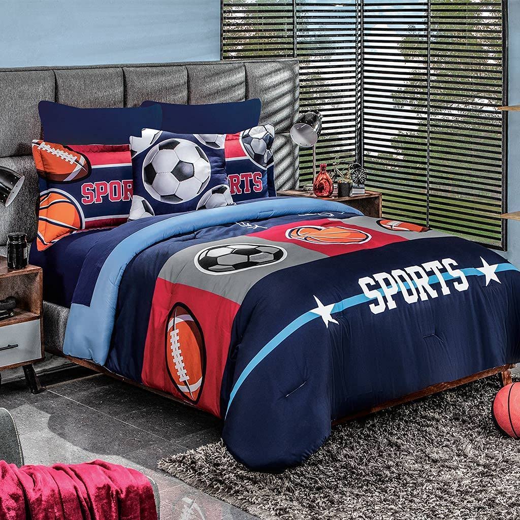 3PC Sports Themed Comforter Set for Full/Queen Size Beds - Soft & Durable Bedding for Athletes & Fans - Perfect for Dorm Rooms, Game Nights & Sports-Themed Bedrooms