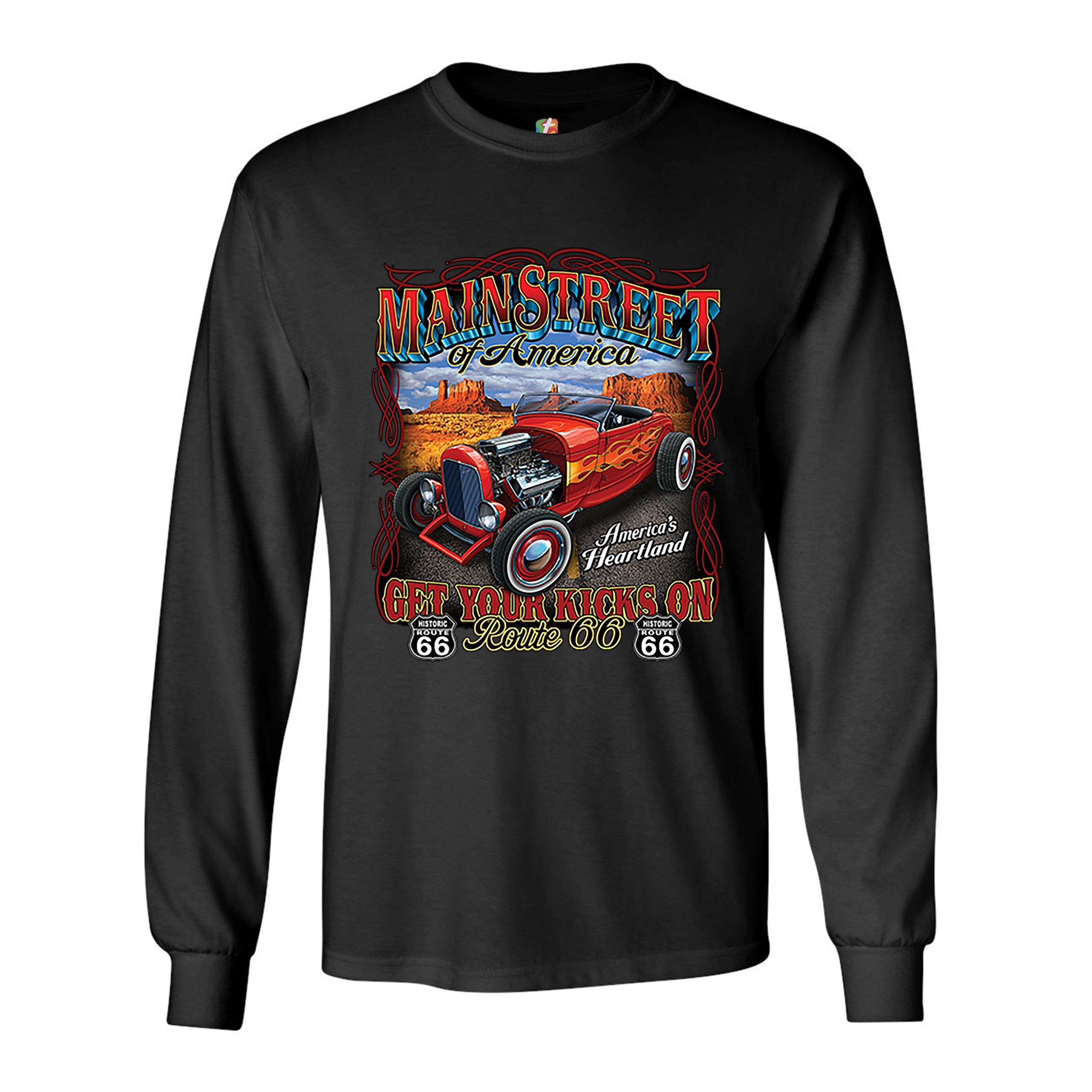 Vintage Route 66 Long Sleeve T-Shirt - Classic American Road Trip & Hot Rod Design - Perfect for Travel Enthusiasts & Car Lovers