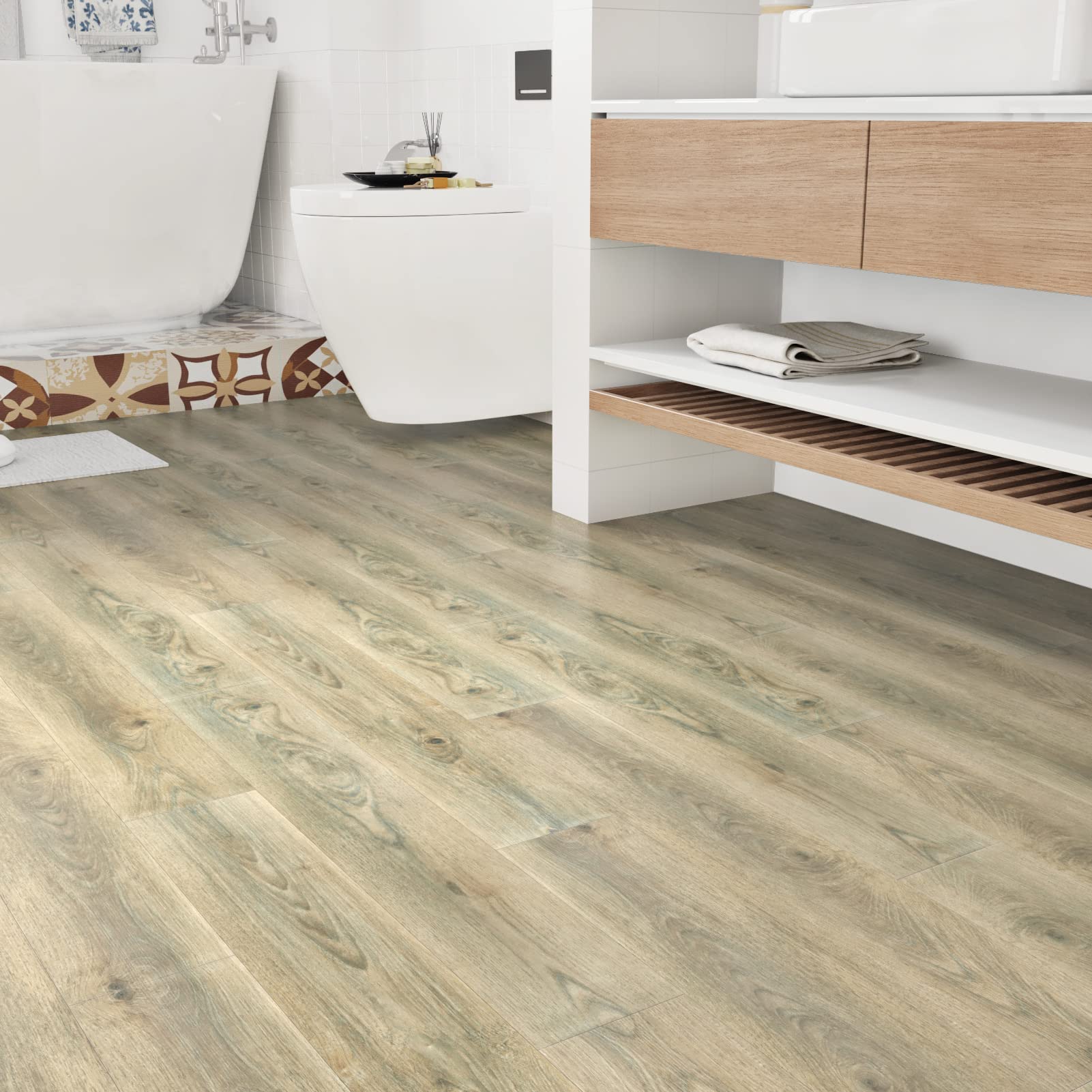 6x36 Inch Peel and Stick Floor Tiles - Waterproof Self-Adhesive Wood Flooring Planks for Bathroom, Kitchen, Bedroom, Basement & Garage - Easy DIY Wall & Countertop Covering (4-Pack) - Perfect for Home Renovation & Rental Property Upgrades