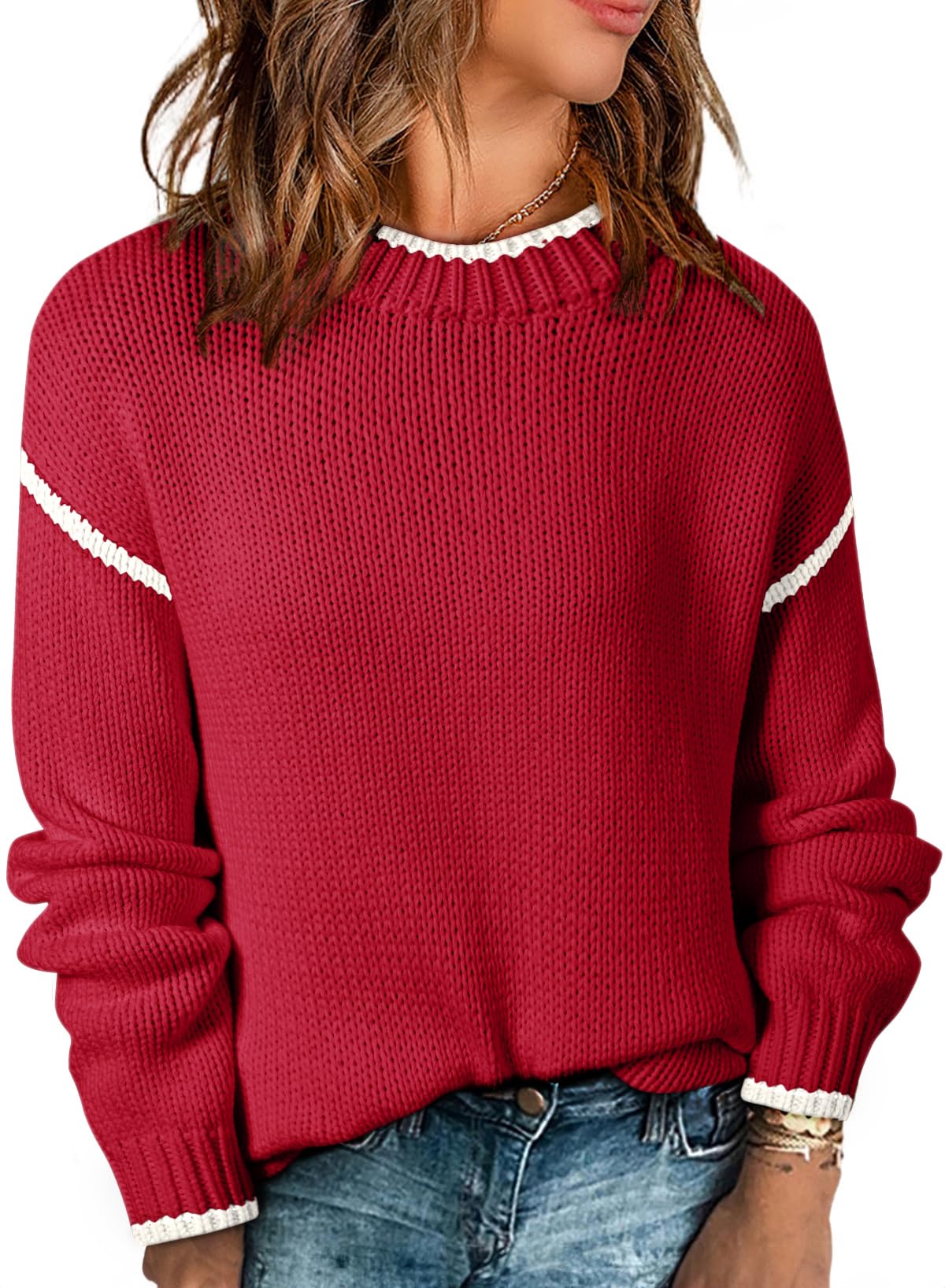 SHEWIN Women's Knit Pullover Sweater - Crewneck Long Sleeve Casual Fall Top for Women 2024 | Cozy Office Wear & Autumn Layering Essential