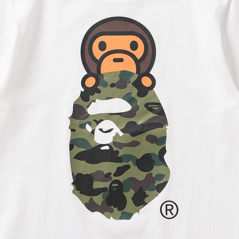 BAPE 1st Camo Milo On Ape Head T-Shirt - White & Green Streetwear | Urban Fashion for Men & Women | Perfect for Casual Wear, Street Style & Hip-Hop Outfits