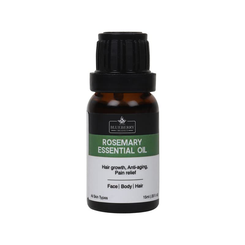 MLSPL BLUEBERRY ORGANICS Rosemary Essential Oil - 100% Pure Therapeutic Grade, USDA Certified Organic, 15ml Bottle | Aromatherapy, Massage, Skin & Hair Care | Perfect for Diffusers, DIY Beauty & Relaxation