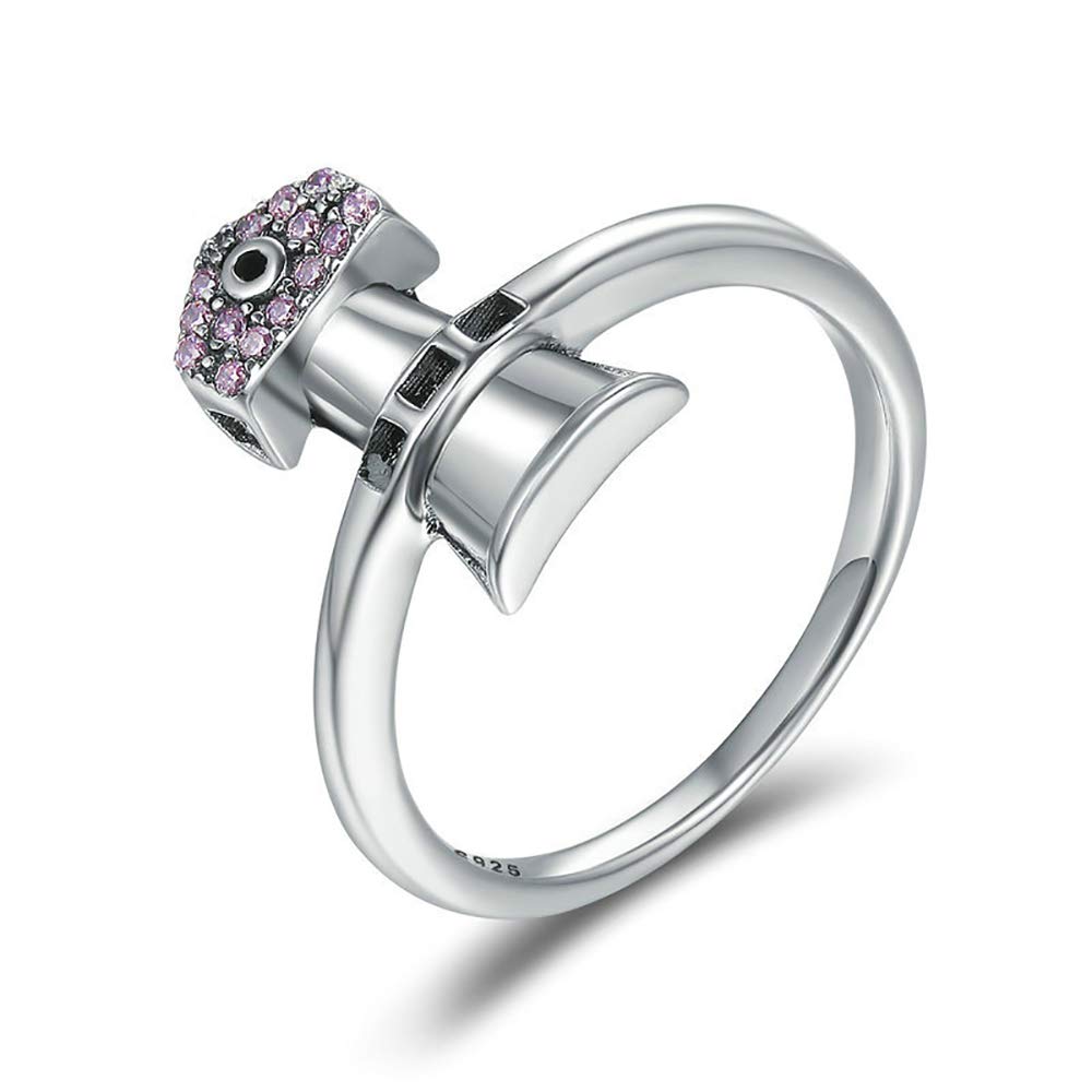 AOFFLY S925 Sterling Silver Lighthouse Ring with Pink Zircon - Elegant Women's Jewelry for Daily Wear, Gift Giving & Special Occasions