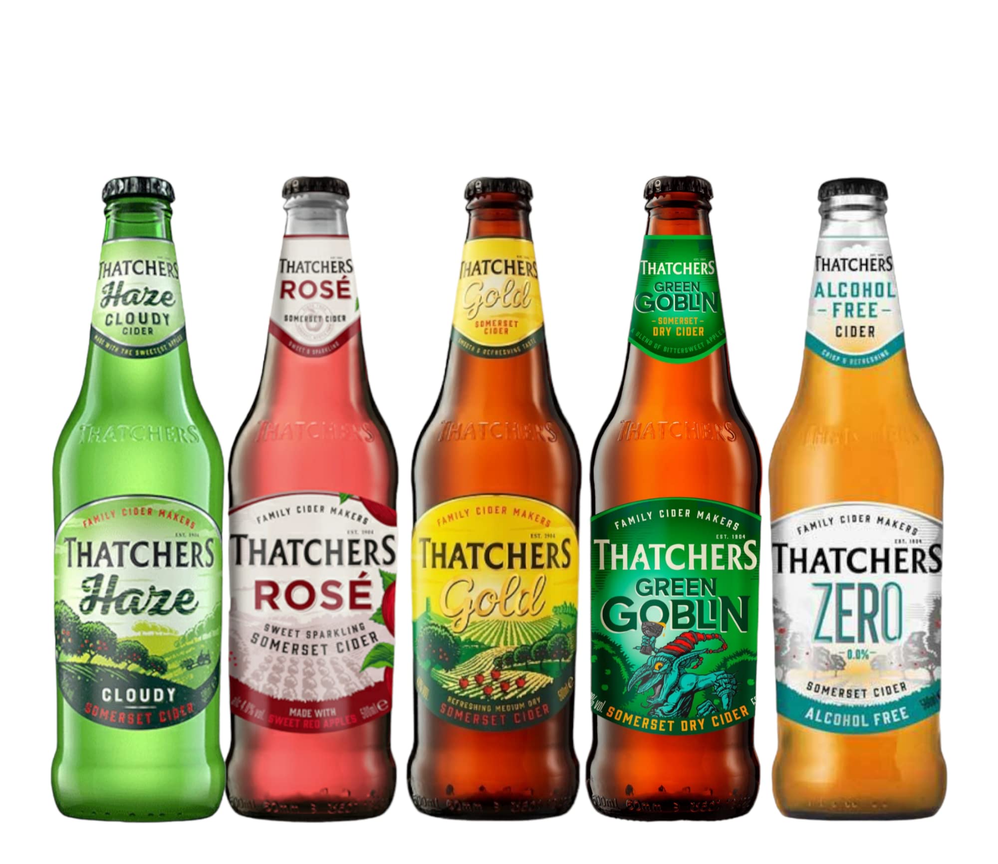 Thatchers Somerset Cider Variety Pack - 5 x 0.5L Bottles (Haze, Rosé, Gold, Green Goblin & Zero) | Refreshing Hard Cider for Parties, BBQs & Summer Gatherings