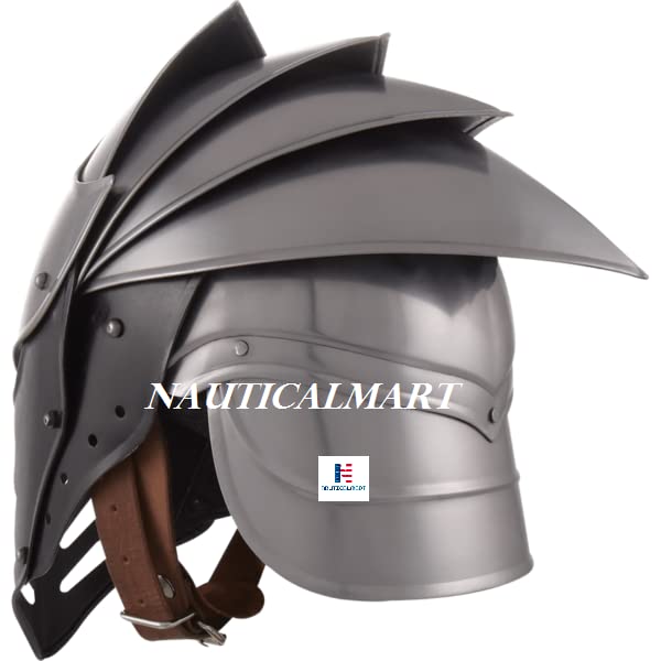 Black Ice Medieval Steel Helmet - Silver Head Armor for Halloween Party Costume | Viking Knight Cosplay, LARP, Renaissance Fair, Historical Reenactment