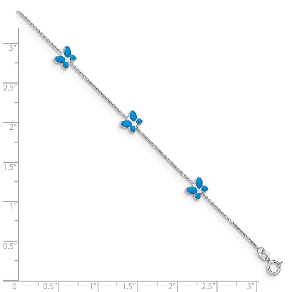 10K White Gold Blue Enamel Butterfly Ankle Bracelet - Elegant Jewelry for Women, Perfect for Weddings, Parties & Everyday Wear
