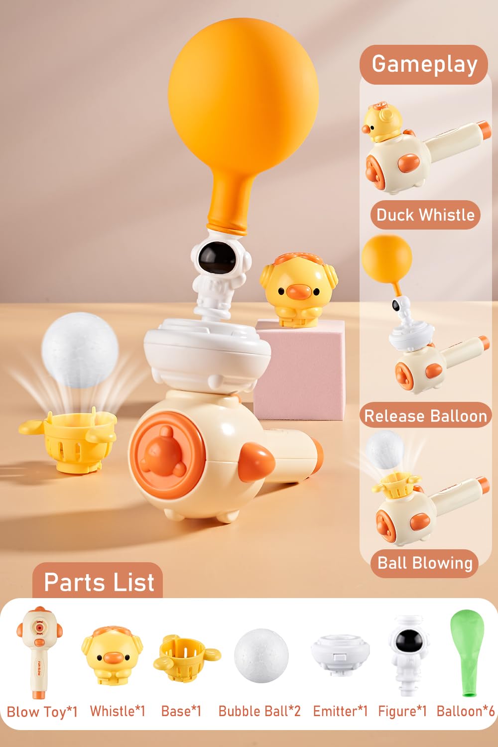 Kids Breathing Exerciser & Sensory Toy with Whistle - Floating Blow Pipe Balls, Balloon Launcher for Autism & Special Needs - Yellow | Fun Therapy Tool for Anxiety Relief & Focus Development