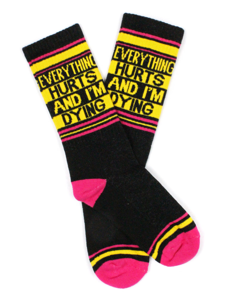 Funny Sarcastic Socks - 'Everything Hurts And I'm Dying' Novelty Crew Socks for Men & Women - Perfect for Gym, Workout & Relaxing at Home
