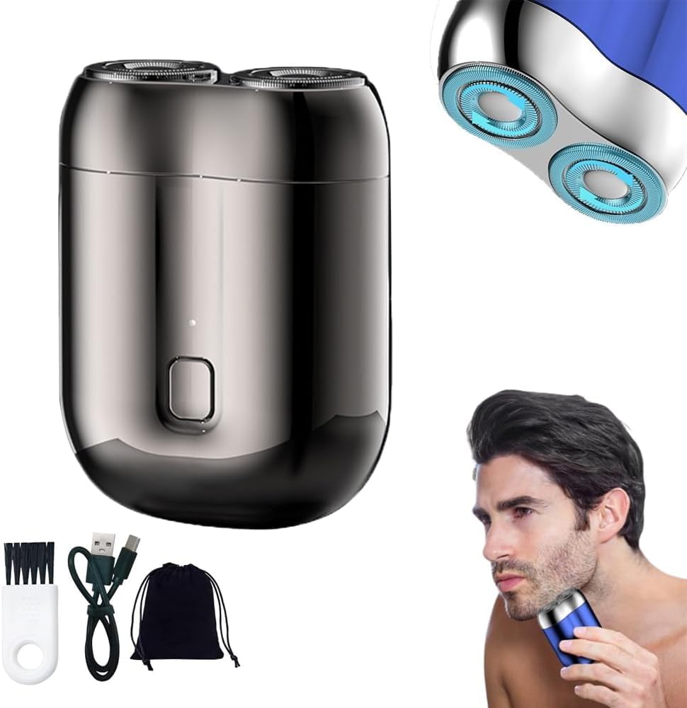 Upgraded Mini Dual-Head Electric Shaver - USB Rechargeable, Waterproof, Compact Travel Razor for Men - Perfect for Home, Office, Car & Business Trips (Gray) | Portable Grooming for Beards & Stubble on the Go
