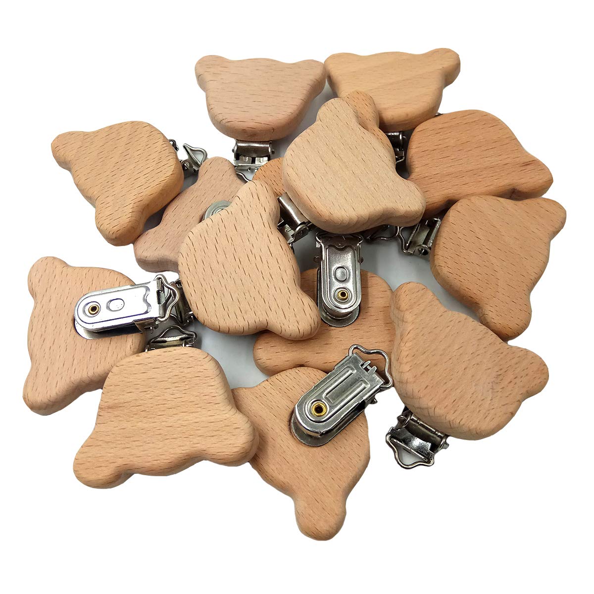 10pcs Natural Wooden Pacifier Clips - Cute Animal Shaped Beech Wood Pacifier Holder with DIY Beading - Safe & Durable for Babies (Bear Design) - Perfect for Nursery, Baby Showers & On-the-Go Parenting