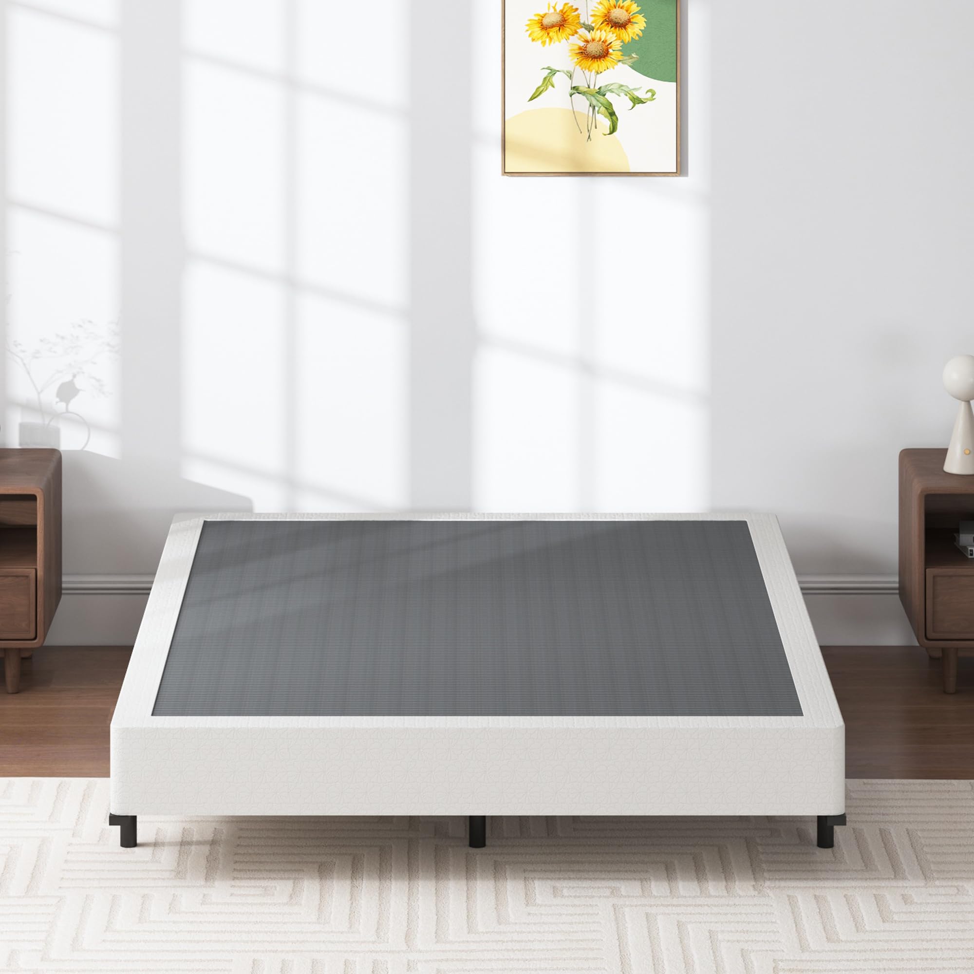 7 Inch Low Profile Queen Box Spring - Heavy Duty 3000 lbs Support, Black Metal Mattress Foundation with Washable Fabric Cover - Easy Assembly for Bedroom, Guest Room or Dorm