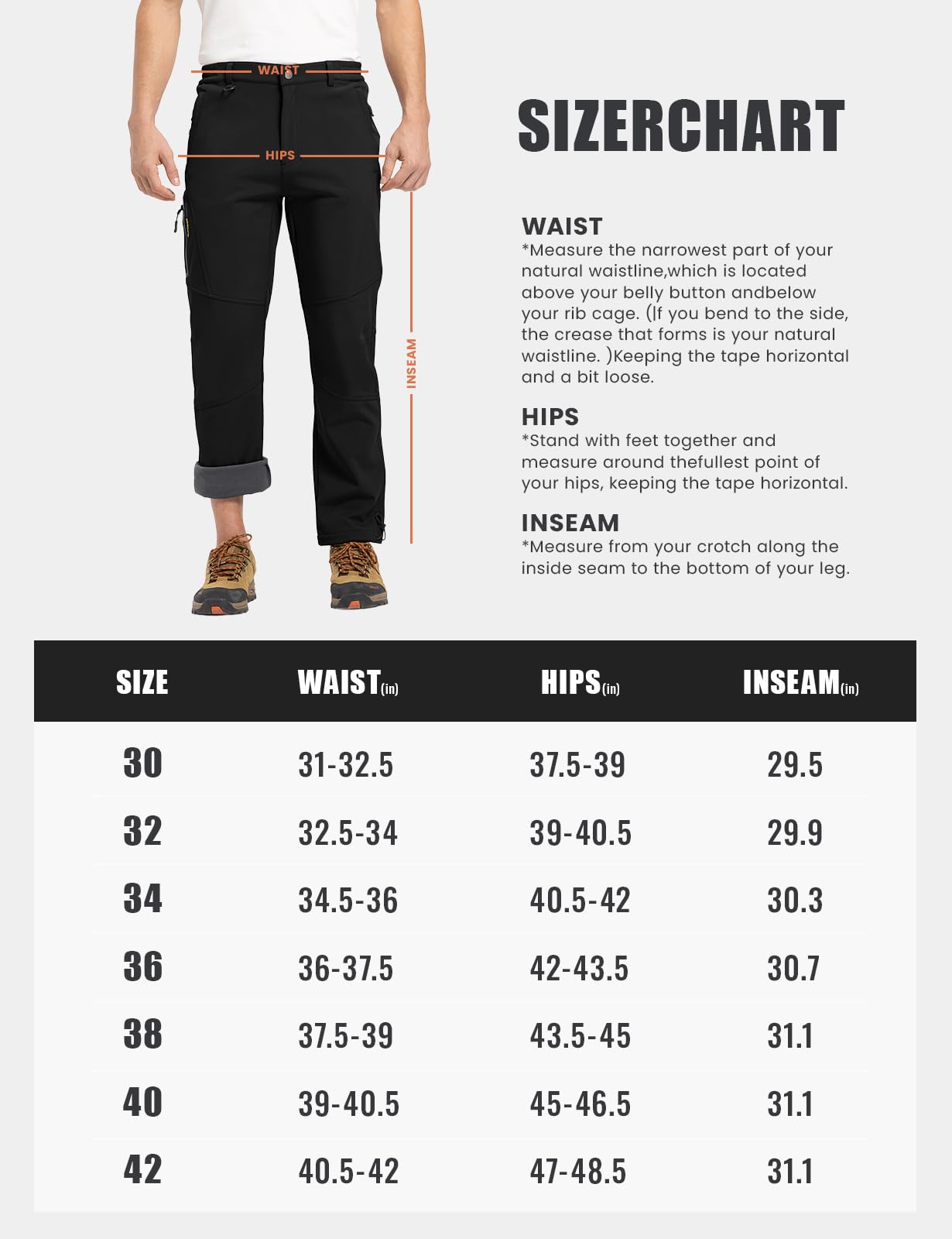Rdruko Men's Waterproof Insulated Snow Pants - Winter Hiking, Snowboarding & Skiing Fleece-Lined Softshell Trousers for Cold Weather Outdoor Activities