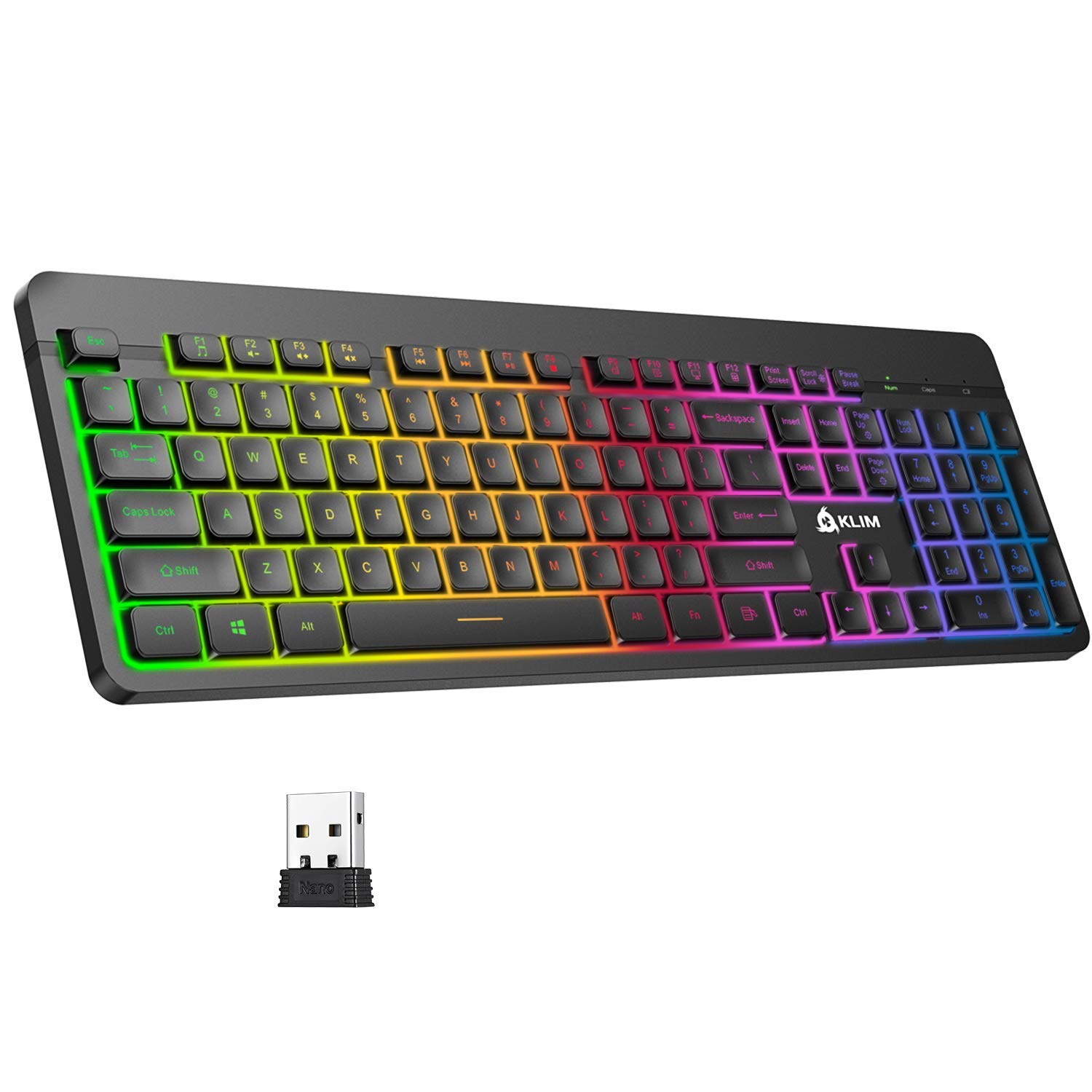 KLIM Light V2 Rechargeable Wireless Keyboard - Slim Ergonomic Backlit Gaming Keyboard for PC, Mac, PS4, PS5, Xbox One - Long Battery Life - Perfect for Gaming, Office Work & Home Use