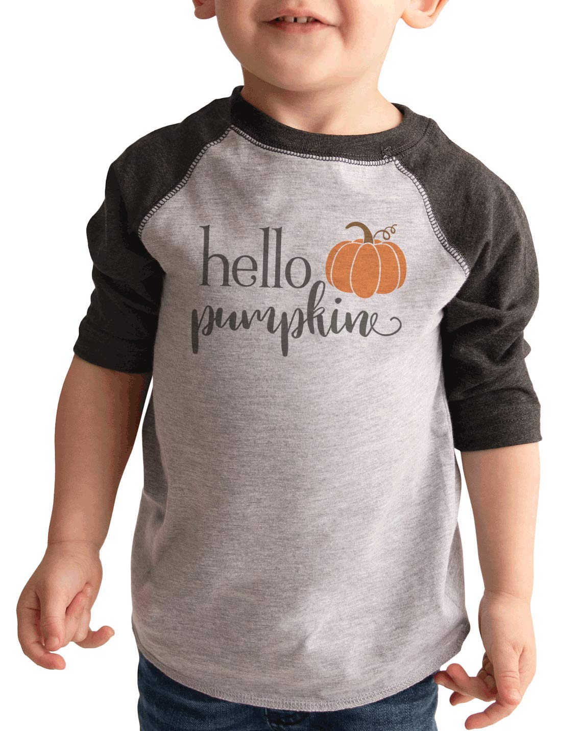 7 ate 9 Apparel Kids Hello Pumpkin Fall Shirt - Cute Autumn Graphic Tee for Boys & Girls - Perfect for Halloween, Thanksgiving & Seasonal Family Photos