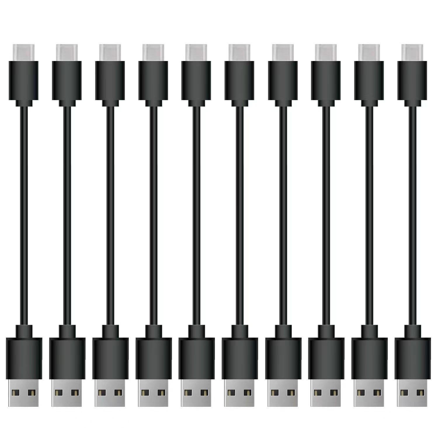 10-Pack Short USB Type C Cable 0.5FT - Fast Charging USB 2.0 Cables in Black for Smartphones, Tablets & Accessories - Perfect for Travel, Office & Home Use