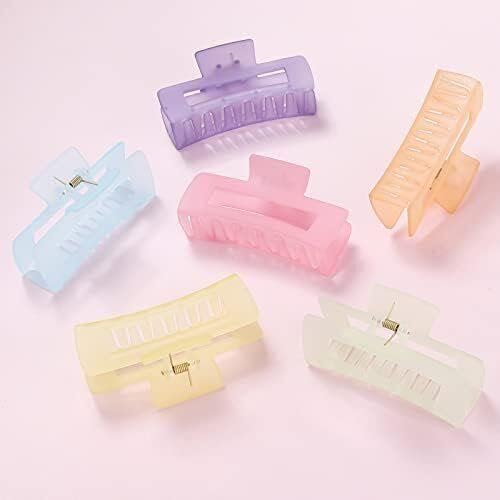ACCESAR 4 Pack Large Rectangle Hair Claw Clips - Matte Square Hair Clips for Women with Thick Hair - Strong Hold Non-Slip Jaw Clips for Ponytails, Buns & Updos - Hair Accessories for Work, Gym & Everyday Styling