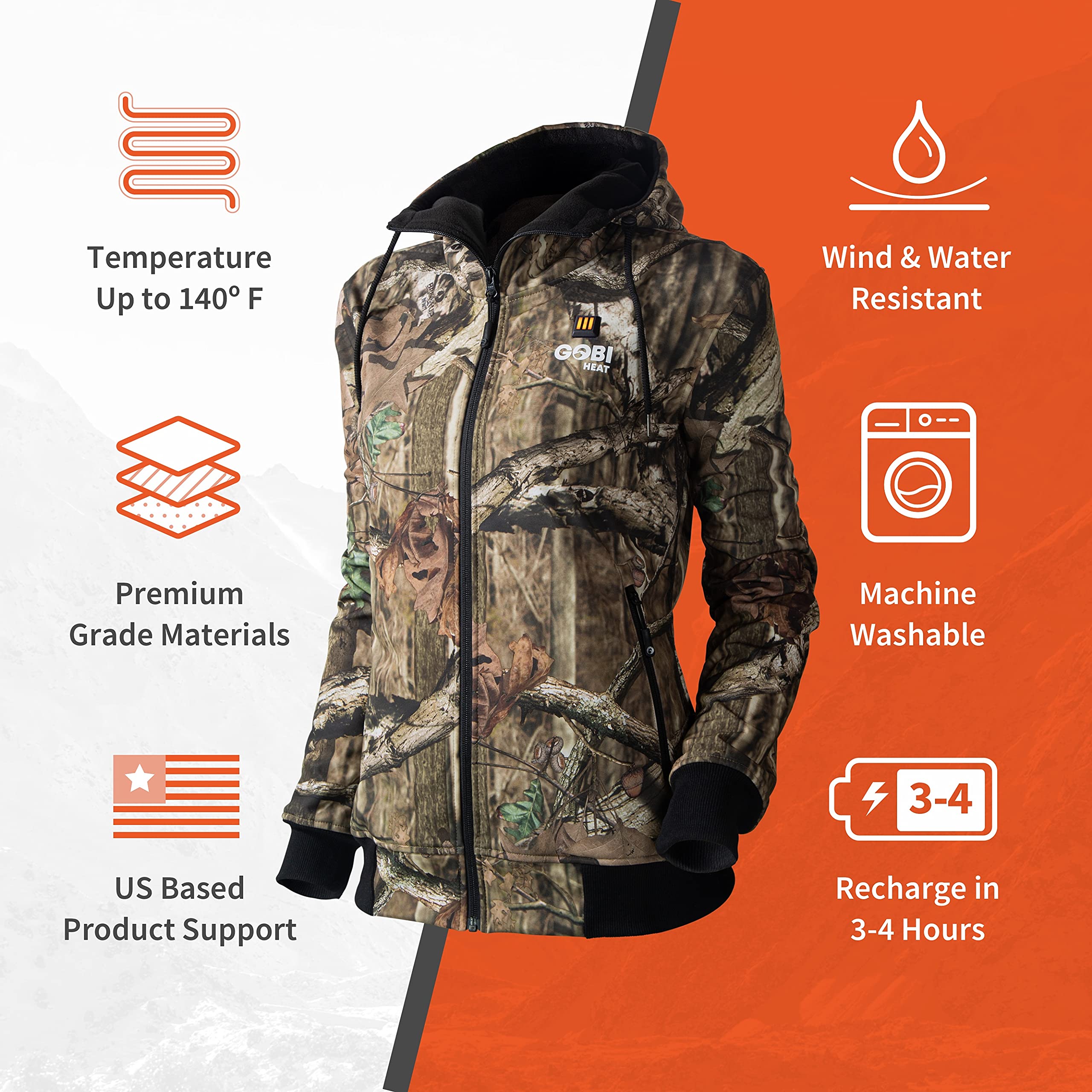 Women's Heated Hunting Hoodie with 10-Hour Battery Life - USB Rechargeable Winter Jacket for Outdoor Activities, Camping & Cold Weather Adventures