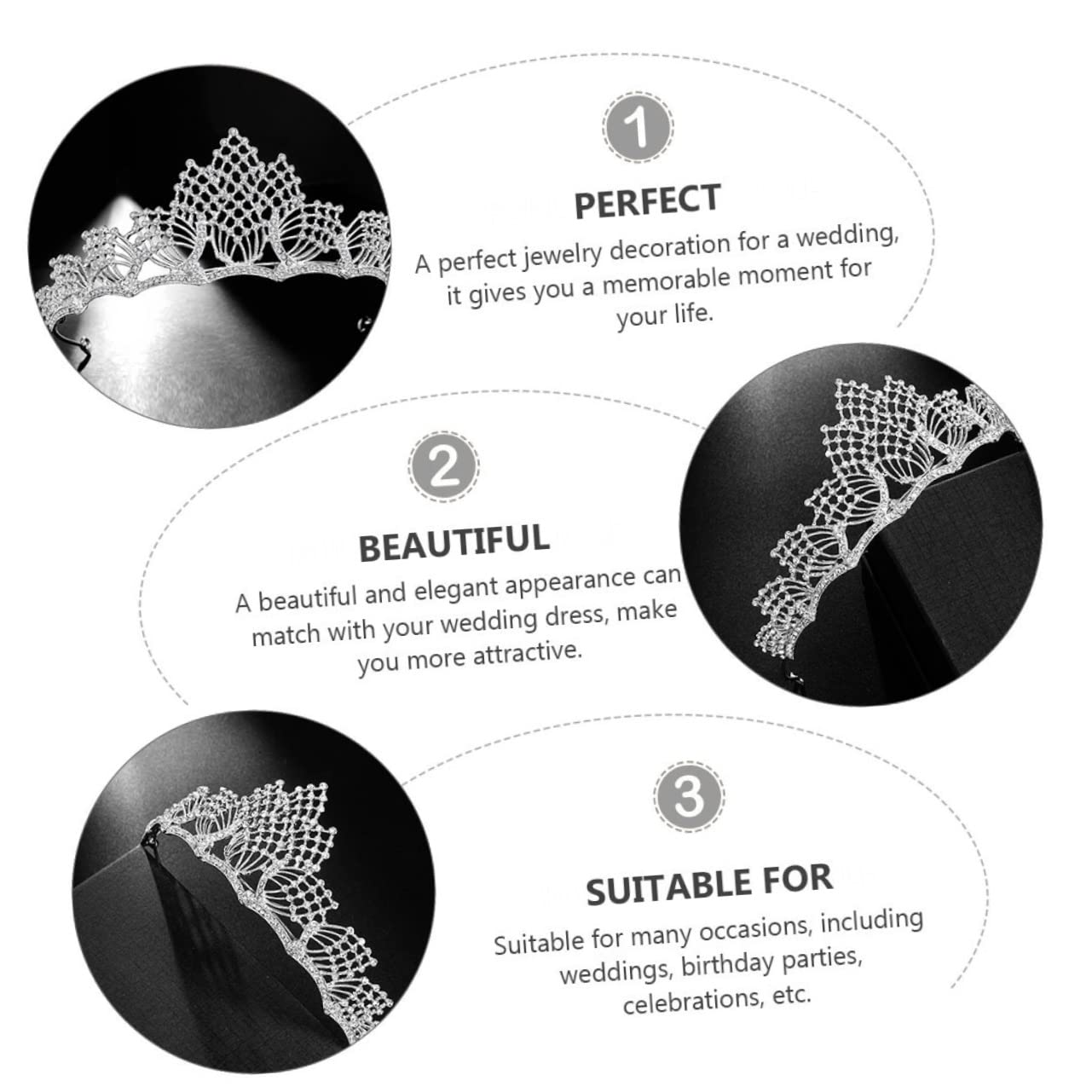 POPETPOP Rhinestone Bridal Tiara Headband - Crystal Wedding Crown Hair Accessory for Bride, Bridesmaid, Prom, Pageant, and Special Occasions - Elegant Alloy White Vine Design