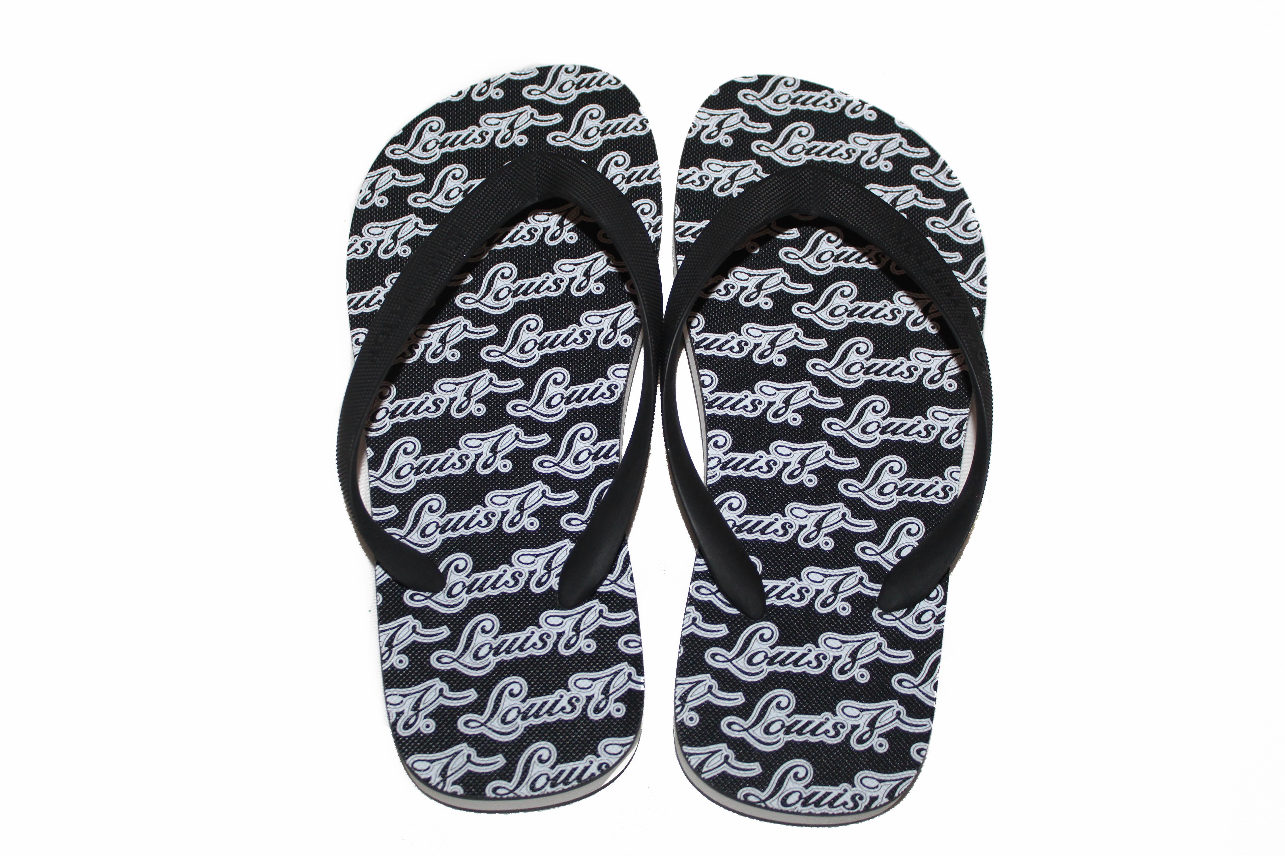 Authentic Louis Vuitton Men's Molitor Black Rubber Thong Sandals - Size 5 US | Luxury Beach Slides for Summer Vacation & Poolside Lounging
