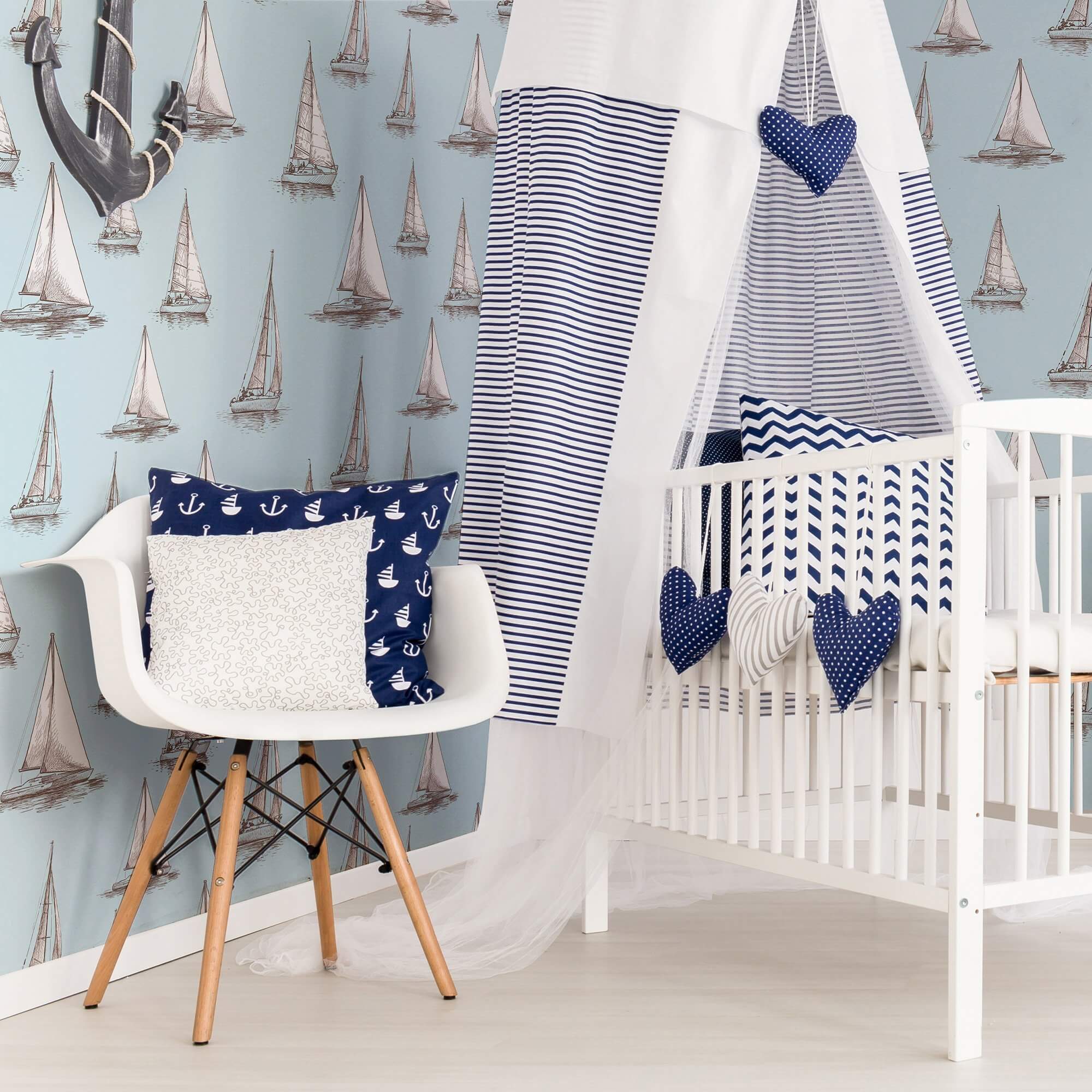 Nautical Peel and Stick Removable Wallpaper - White & Grey Self-Adhesive Wallpaper for Easy DIY Home Decor - Perfect for Bedrooms, Bathrooms, and Accent Walls