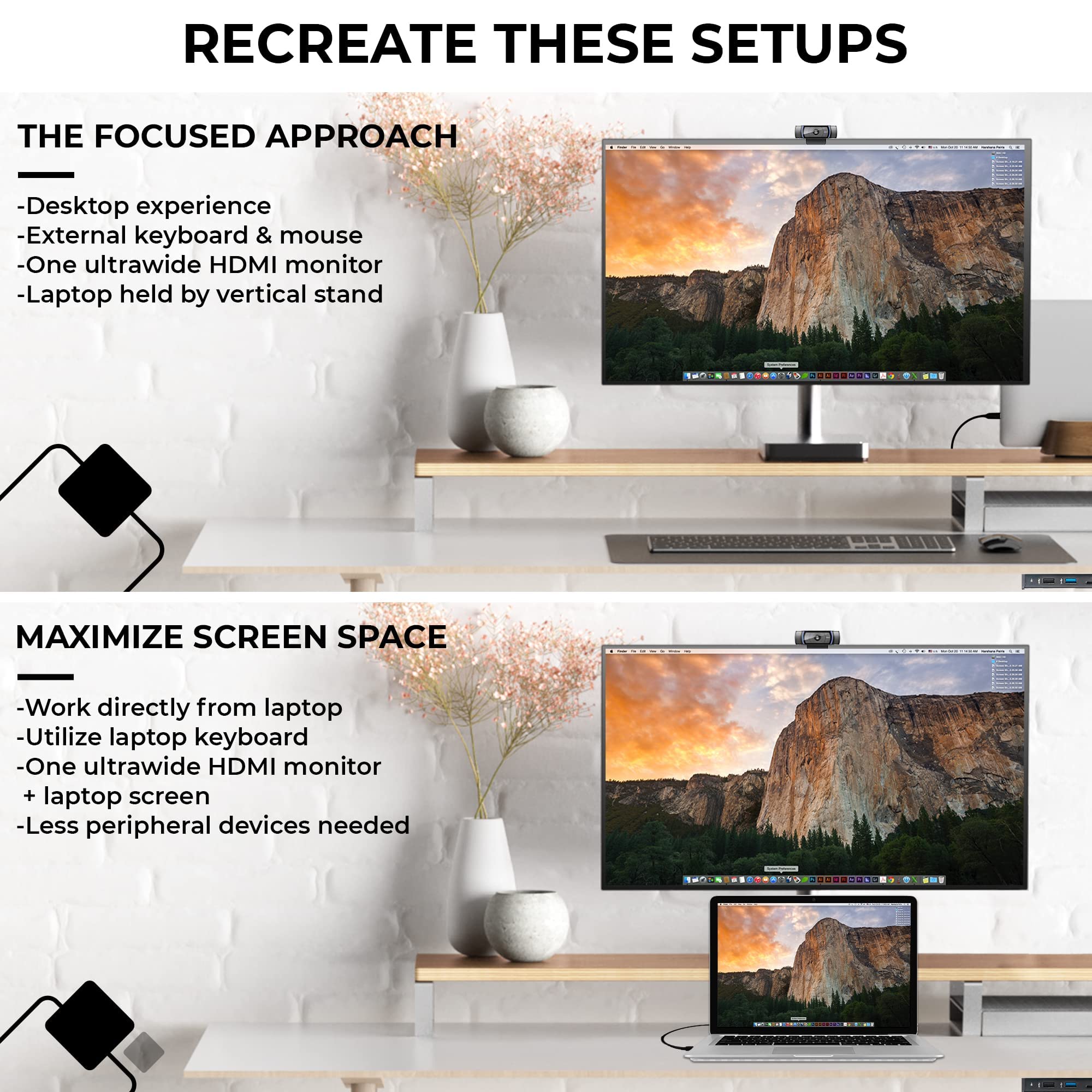 HumanCentric Space Gray Vertical Laptop Stand with USB-C Docking Station - Ergonomic Desktop Organizer for MacBook & Windows Laptops, Includes 87W Charger & HDMI Monitor Dock - Perfect for Home Office, Workspace & Productivity Setup