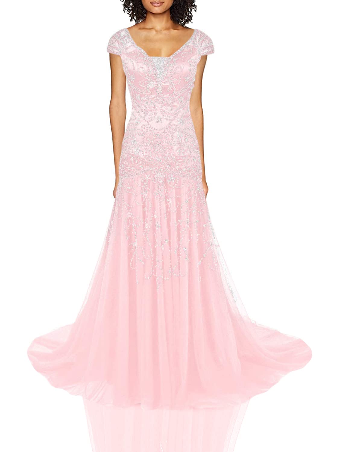 Elegant Long Mermaid Wedding Dress with Cap Sleeves & Beaded Embroidery - Perfect for Brides, Prom, and Mother of the Bride Occasions