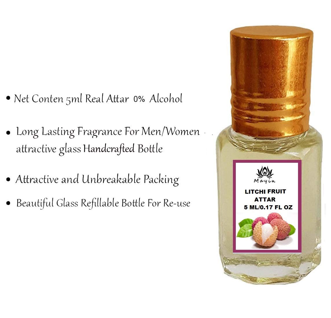 Mayin Litchi Fruit Attar Perfume Oil - 5ml Long Lasting Fragrance for Men & Women | Natural Floral Scent for Daily Wear, Date Nights & Special Occasions